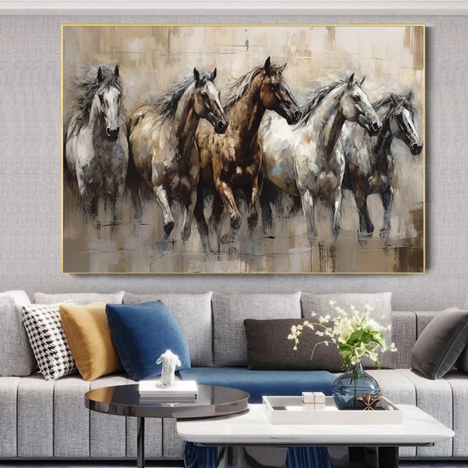 Running Horses Painting – Equestrian Animal Canvas Wall Art#yy710026