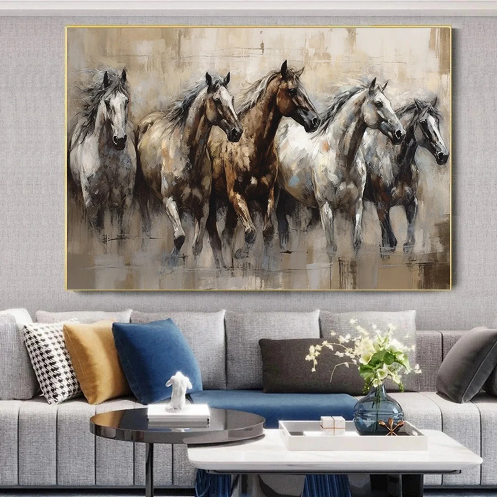 Running Horses Painting – Equestrian Animal Canvas Wall Art#yy710026