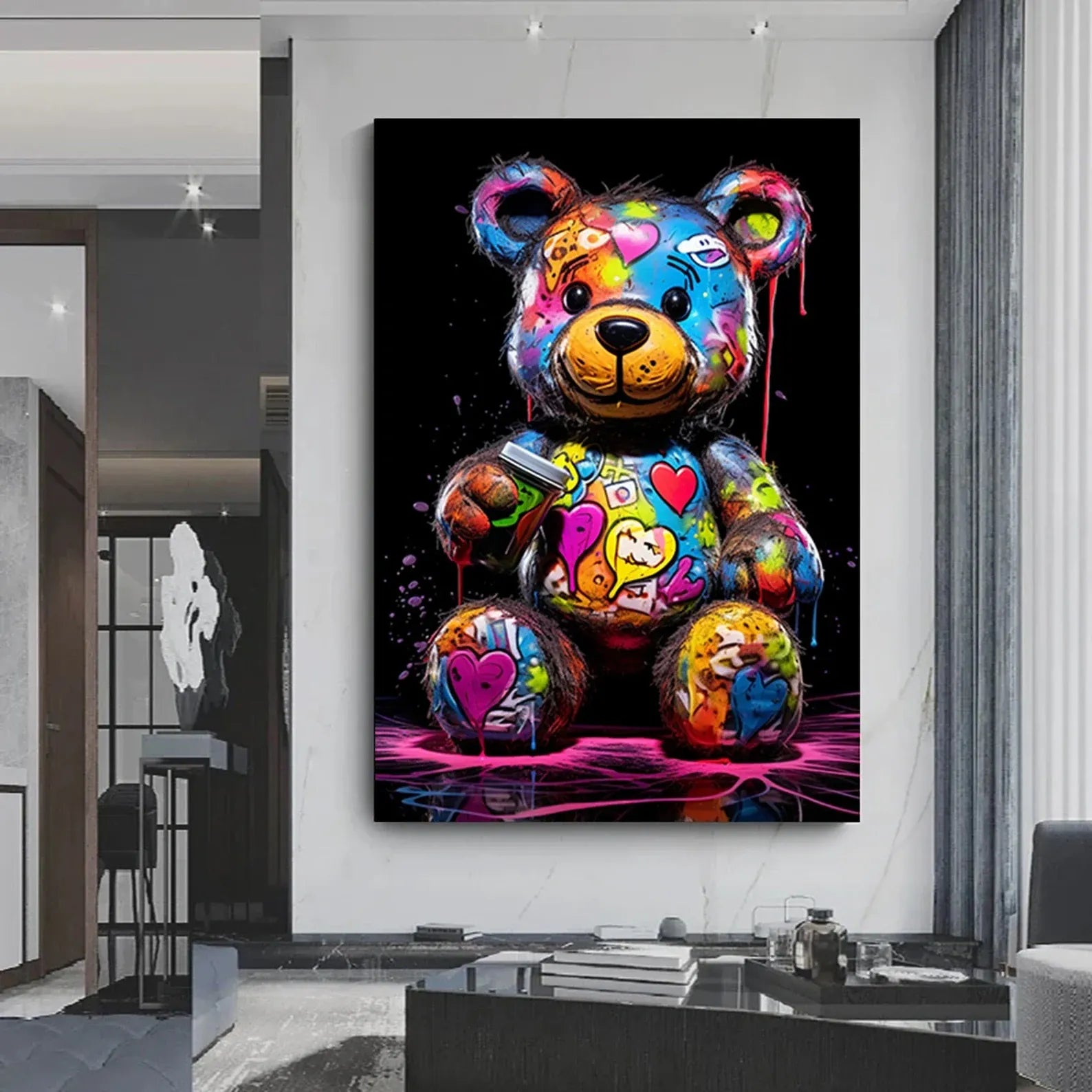 Colorful Teddy Bear Painting – Pop Art Street Canvas Wall Art#yy710027