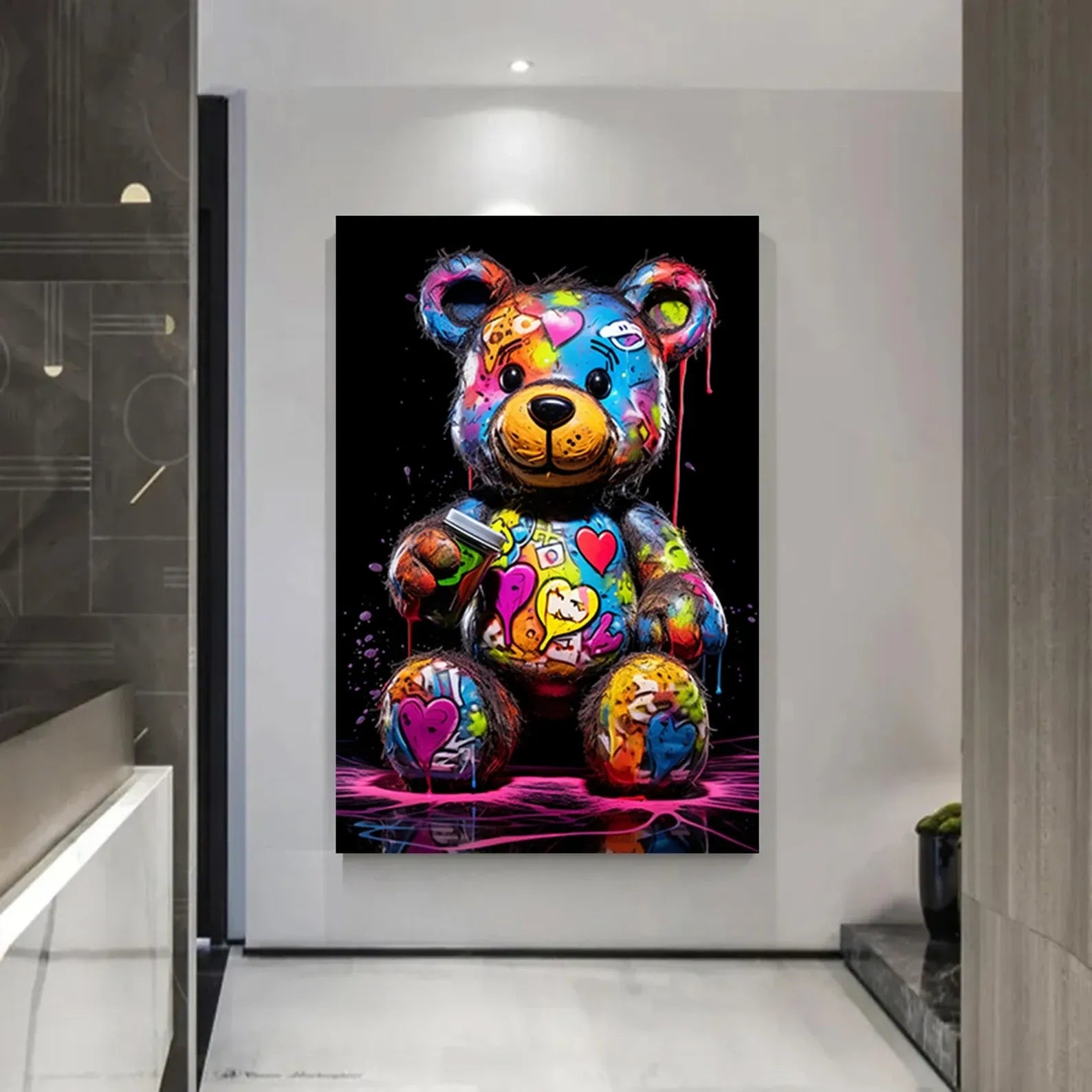 Colorful Teddy Bear Painting – Pop Art Street Canvas Wall Art#yy710027