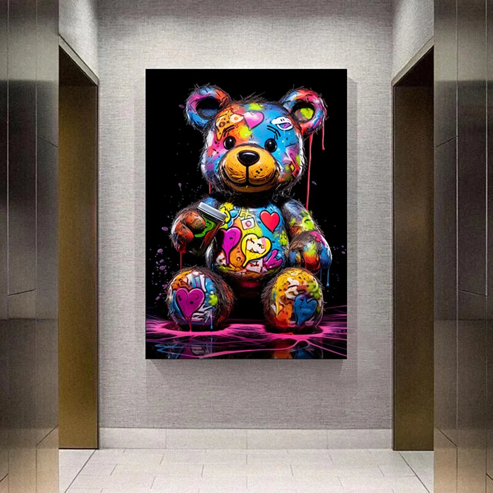 Colorful Teddy Bear Painting – Pop Art Street Canvas Wall Art#yy710027