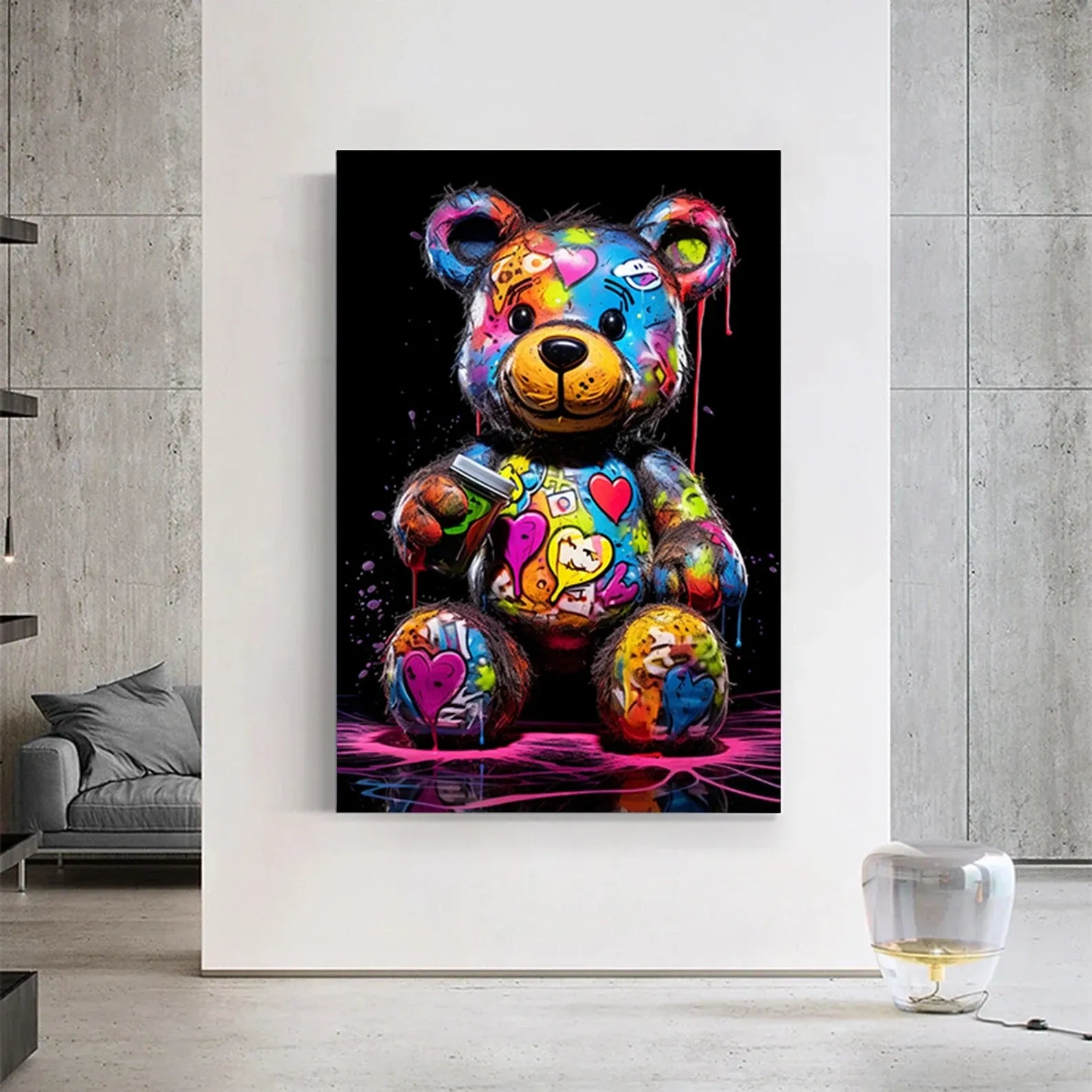 Colorful Teddy Bear Painting – Pop Art Street Canvas Wall Art#yy710027