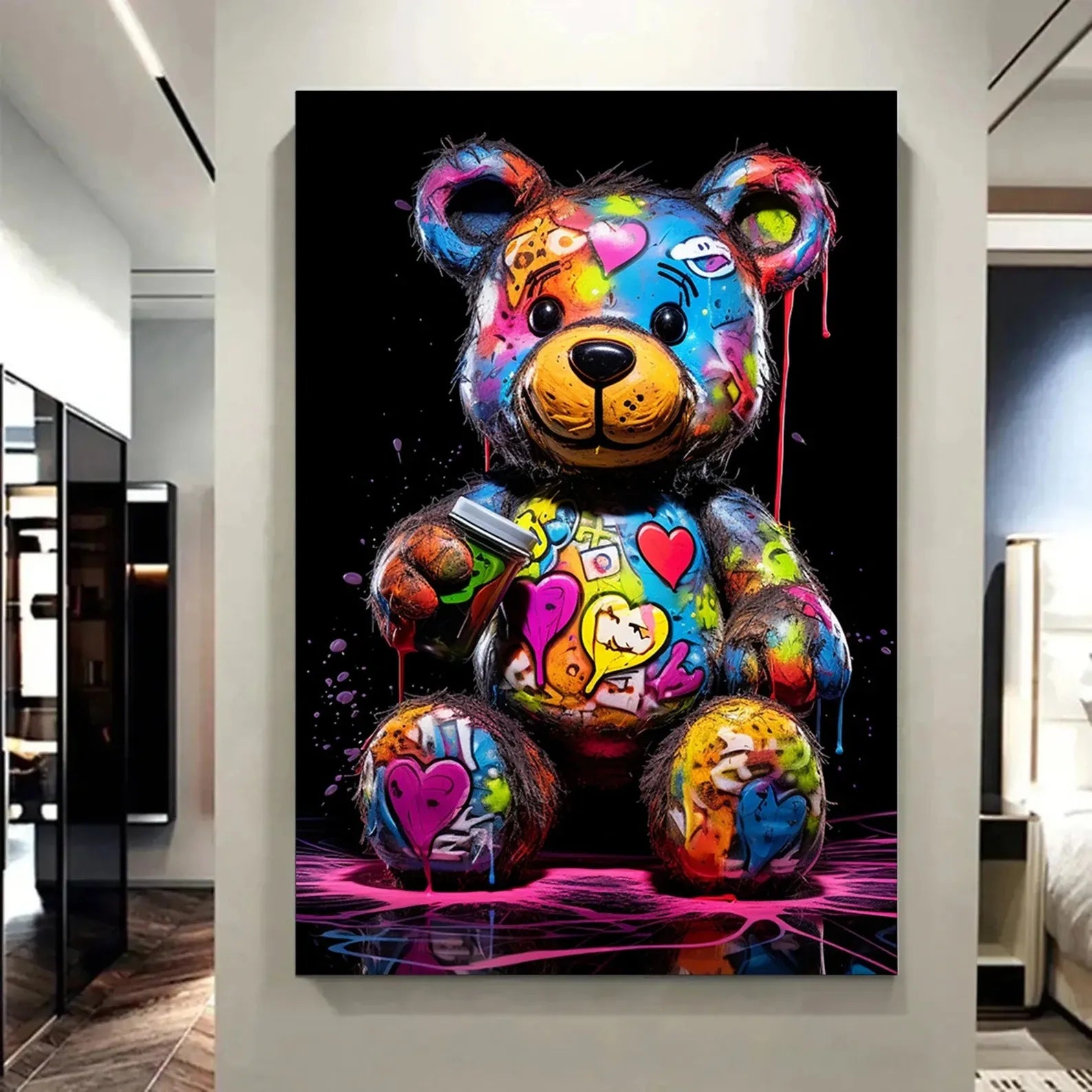 Colorful Teddy Bear Painting – Pop Art Street Canvas Wall Art#yy710027