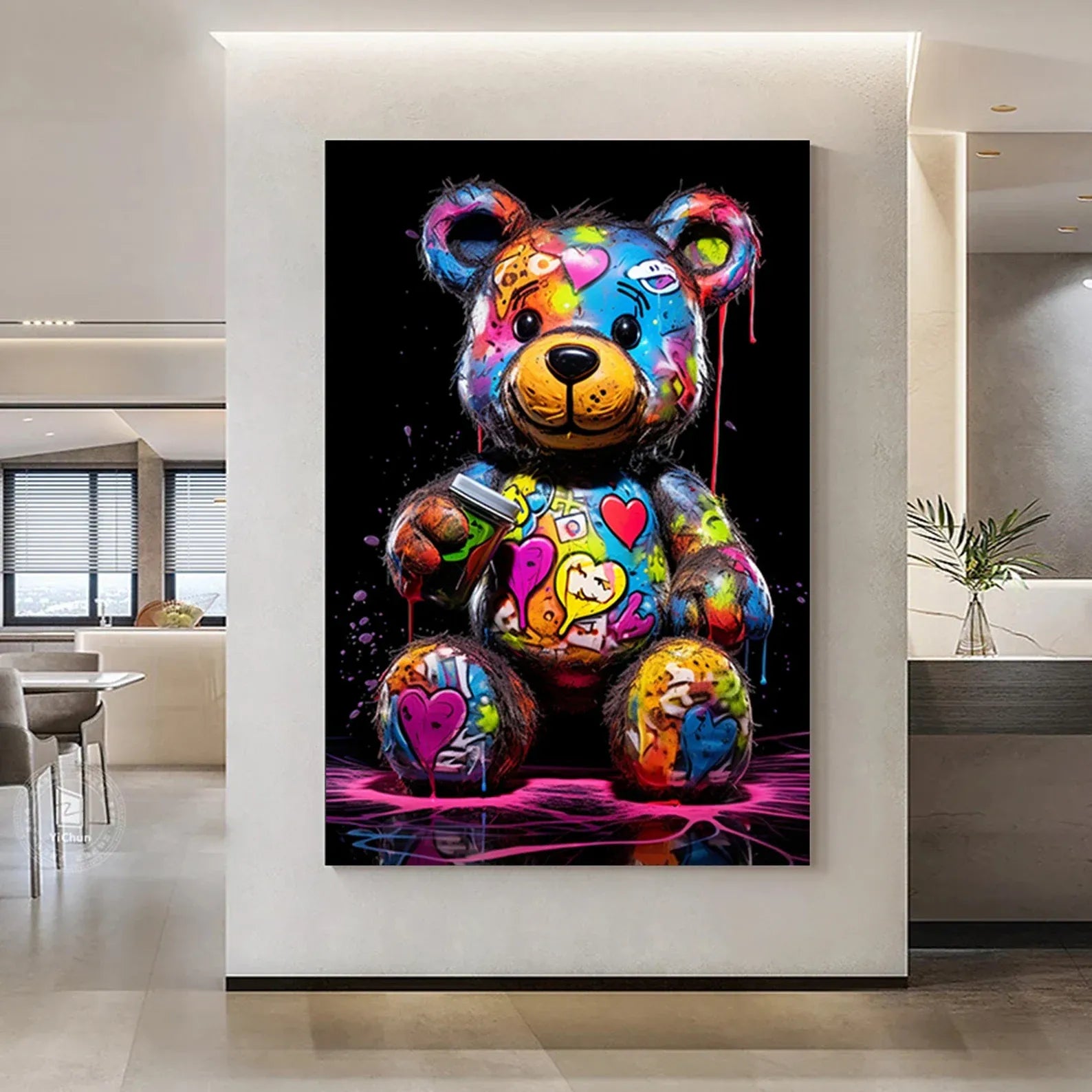 Colorful Teddy Bear Painting – Pop Art Street Canvas Wall Art#yy710027