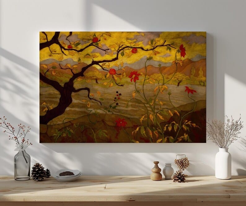 Autumn Tree Landscape Painting – Warm Nature Canvas Wall Art#yy710012