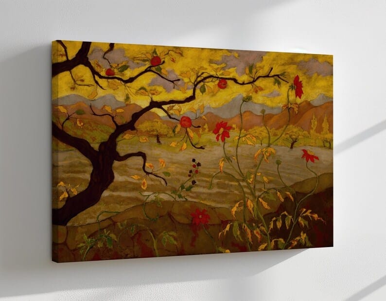 Autumn Tree Landscape Painting – Warm Nature Canvas Wall Art#yy710012