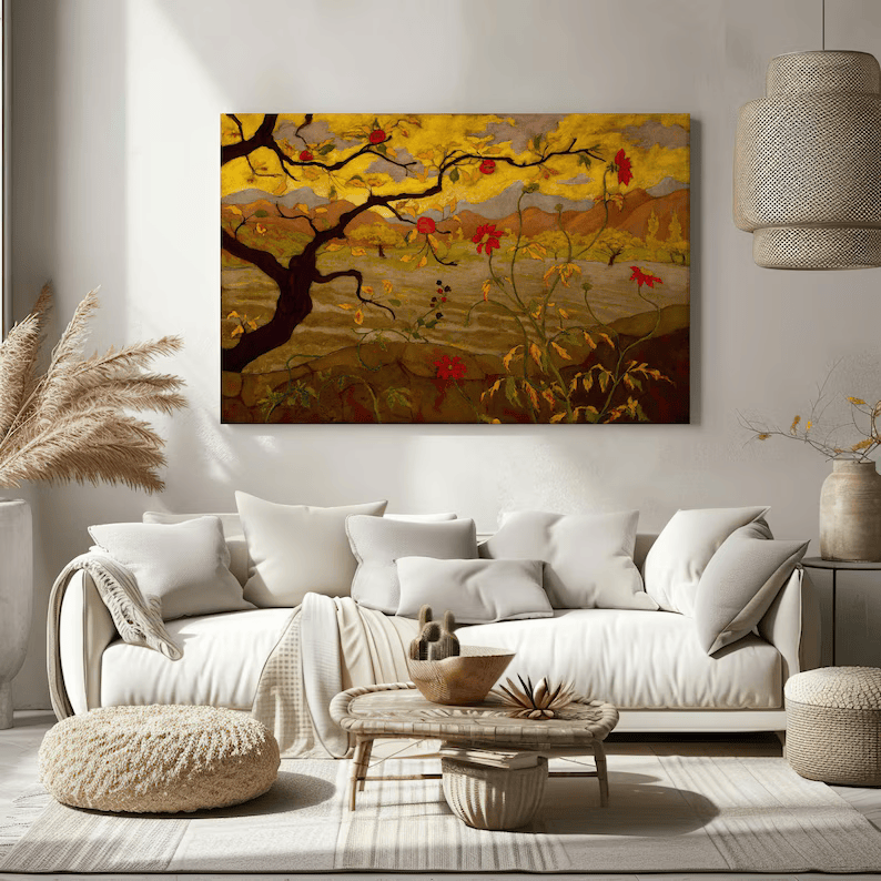 Autumn Tree Landscape Painting – Warm Nature Canvas Wall Art#yy710012