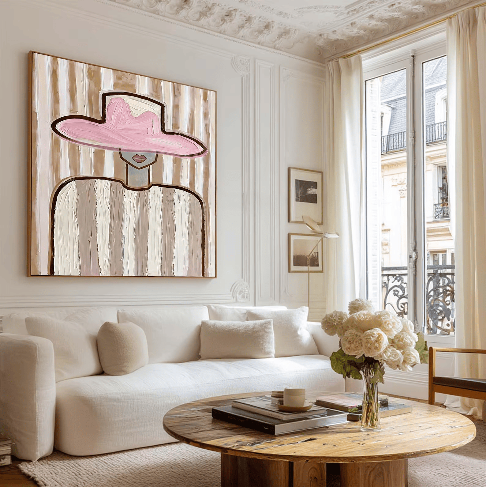 Pink Hat Woman Painting – Minimalist Feminine Wall Art#yy710050