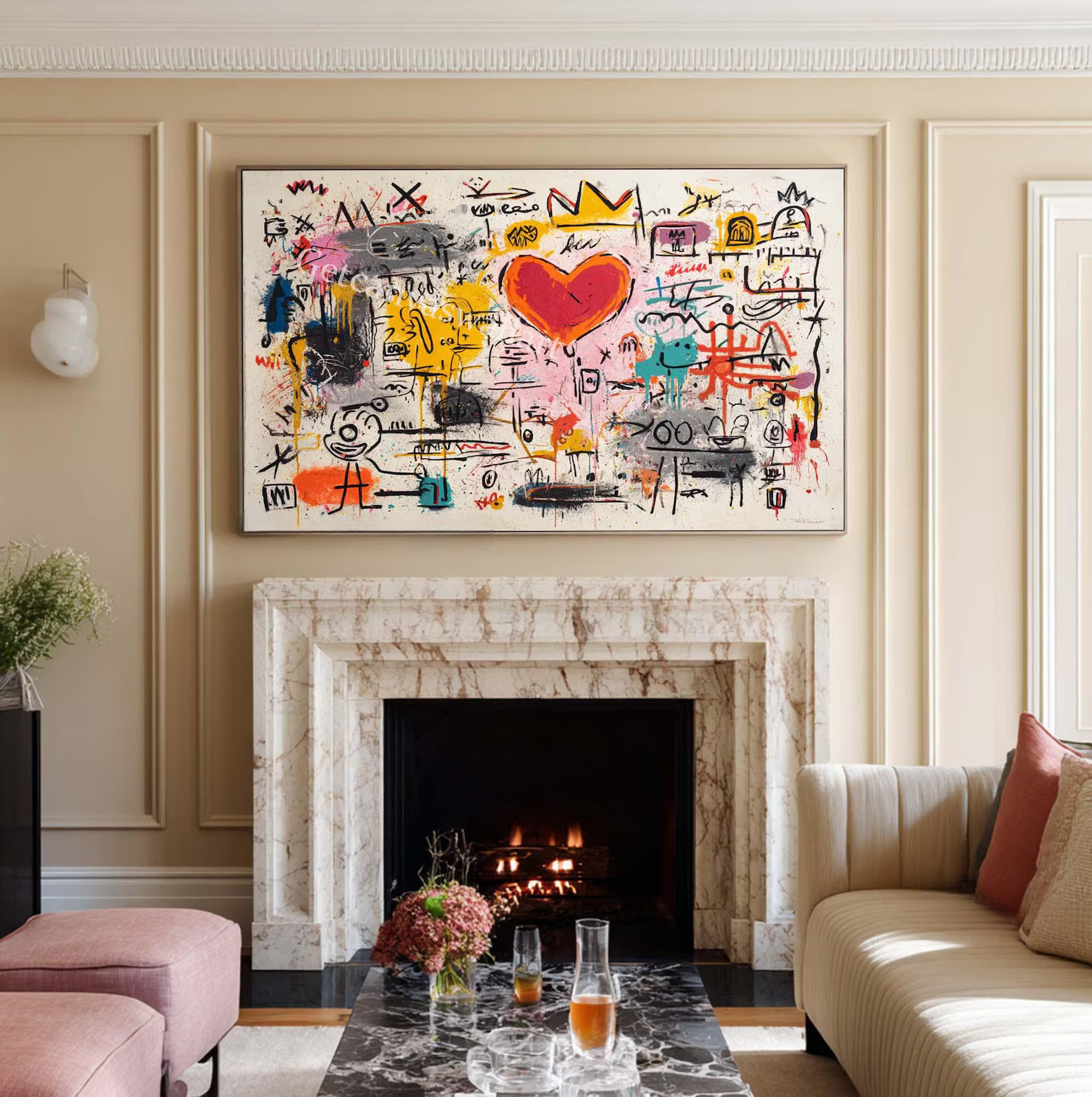 Abstract Heart Graffiti Painting – Modern Contemporary Canvas Art#yy710006