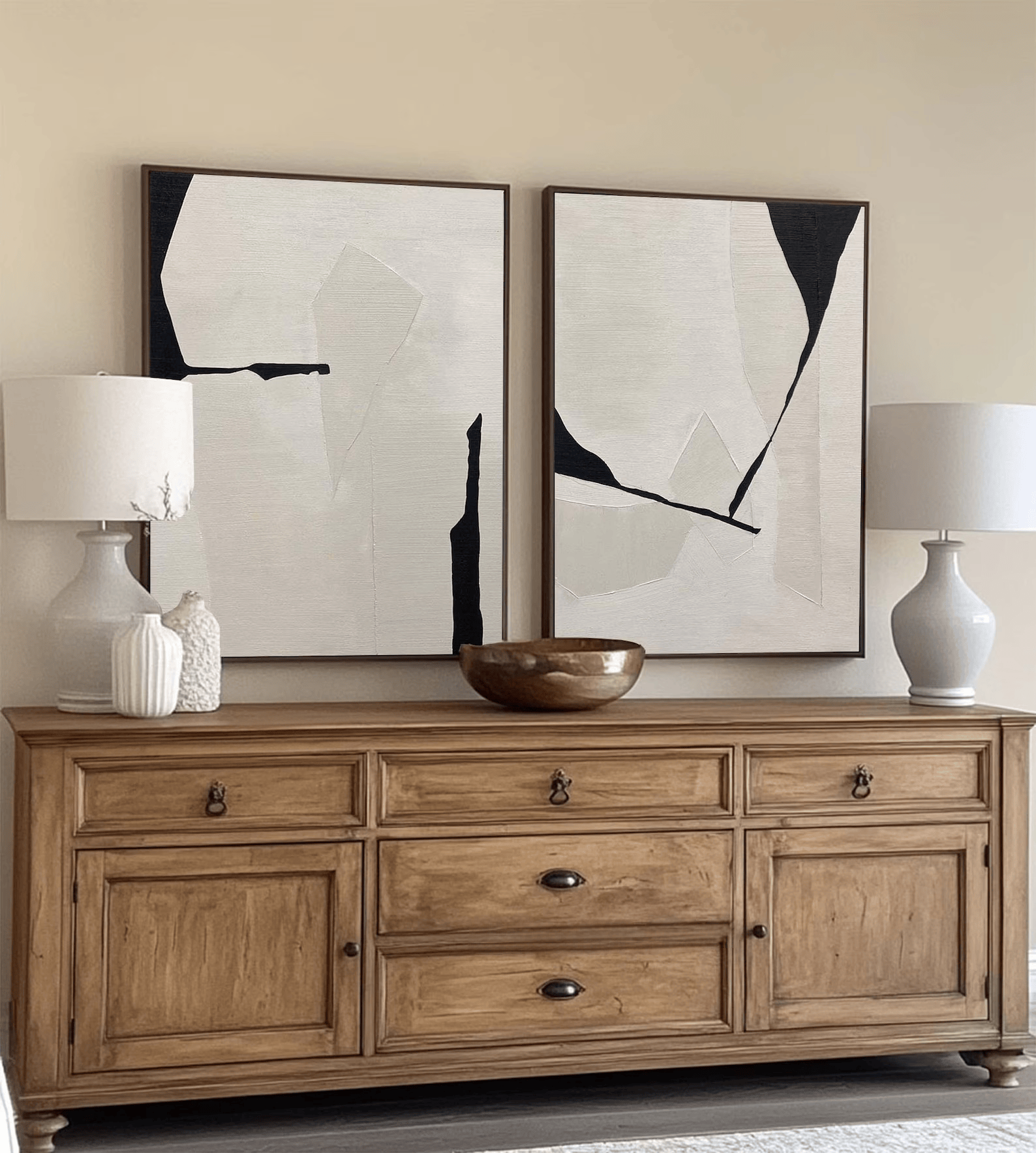 combine Black White Diptych Abstract Art – Minimalist Textured Wall Decor#yy710070