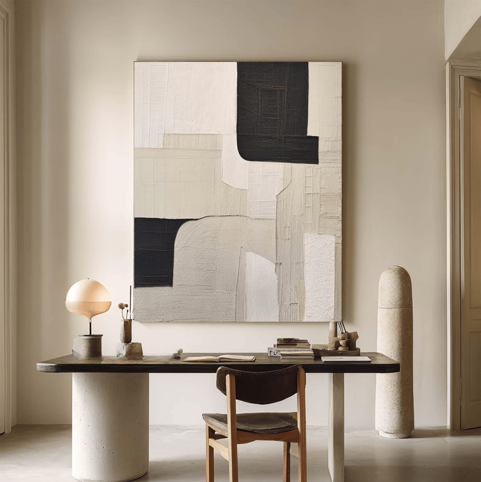 Black White Textured Painting – Modern Abstract Wall Art#yy710052