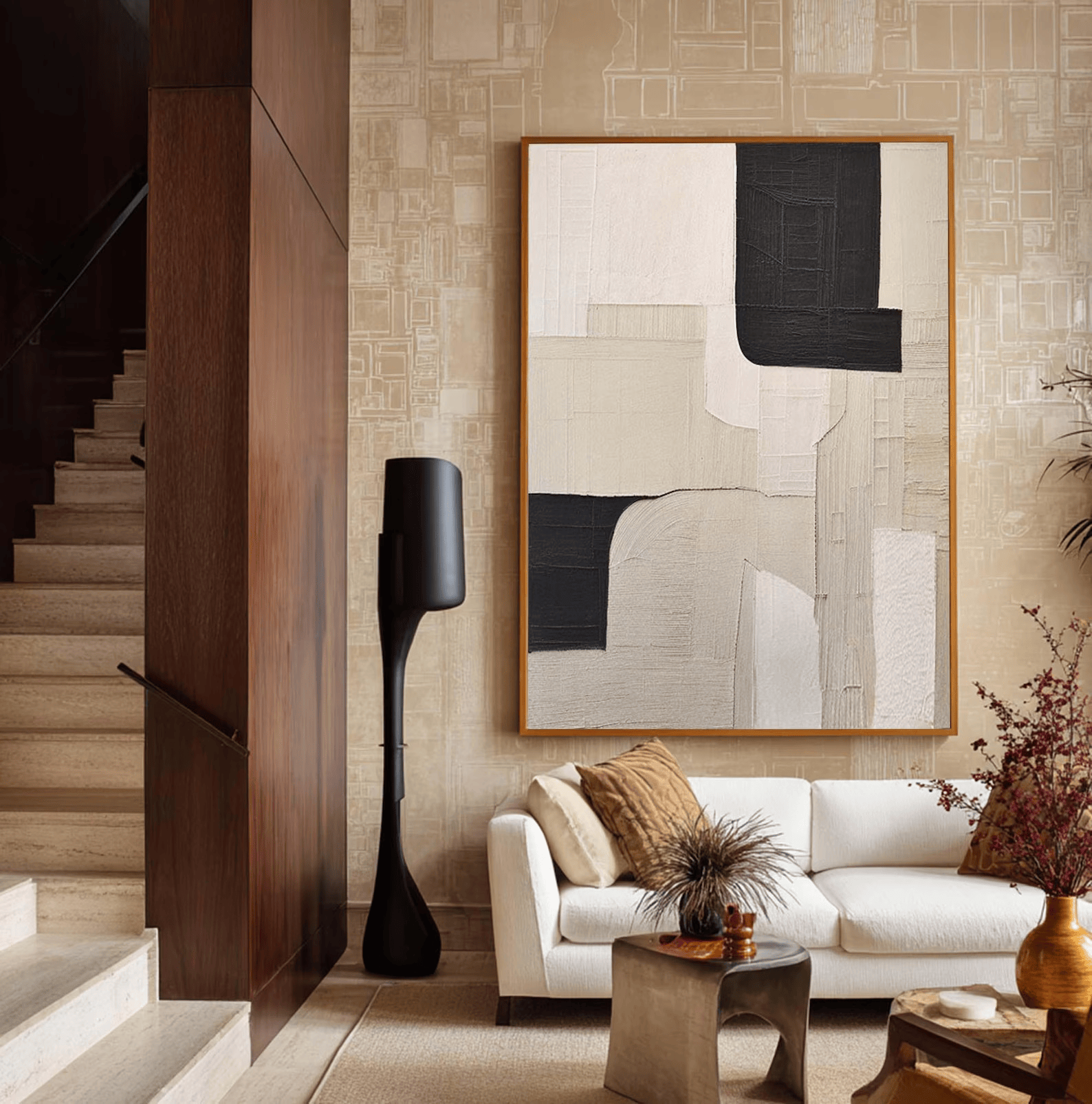 Black White Textured Painting – Modern Abstract Wall Art#yy710052