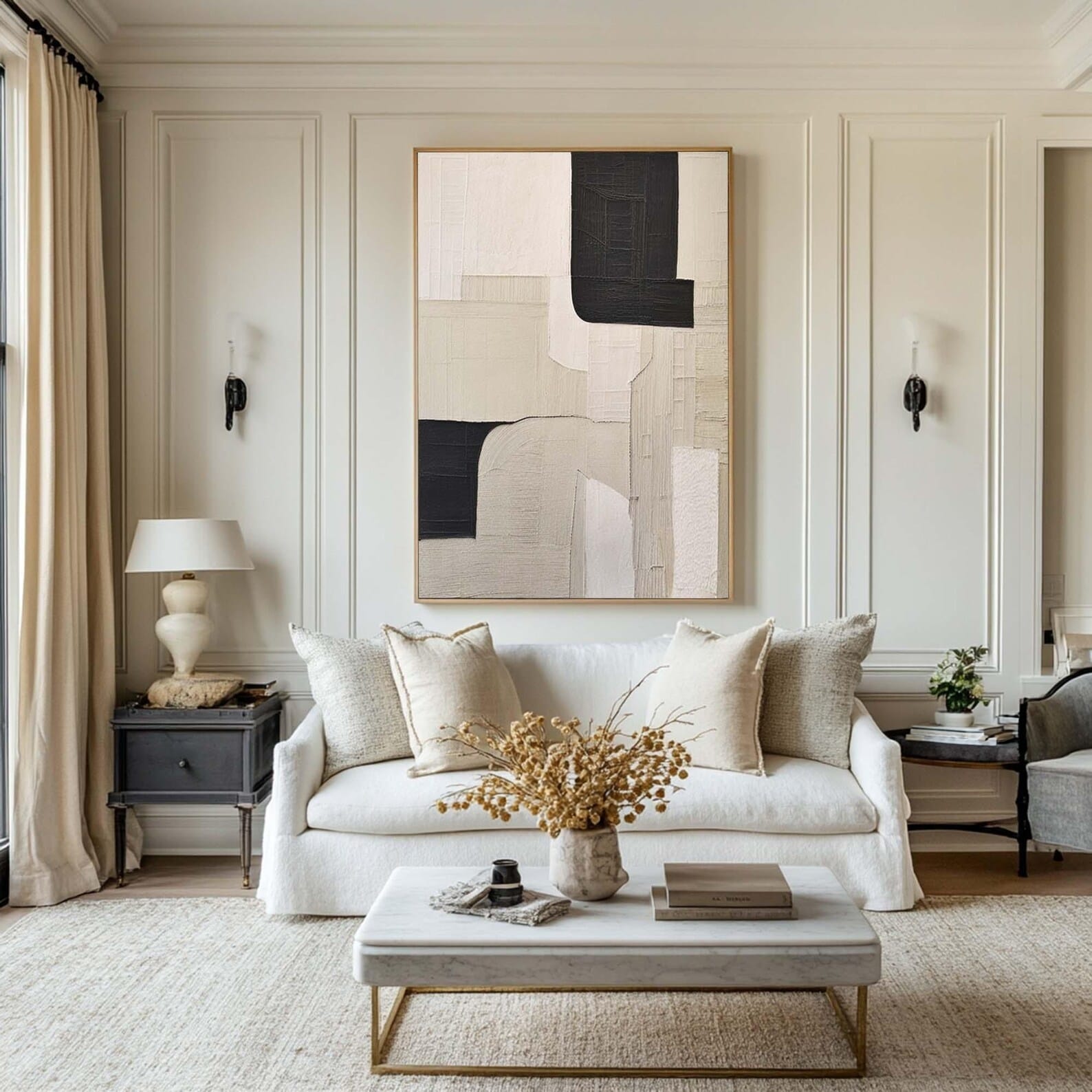 Black White Textured Painting – Modern Abstract Wall Art#yy710052