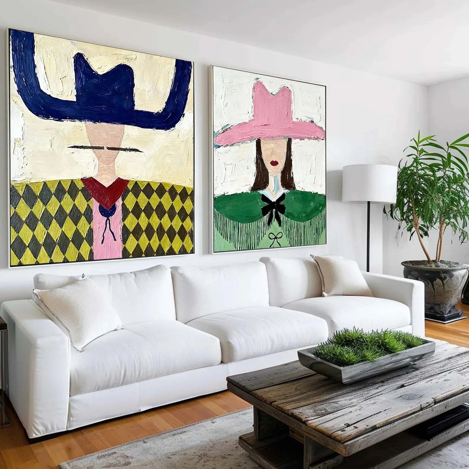 combine Colorful Portrait Diptych Art – Modern Abstract Wall Decor#yy710071