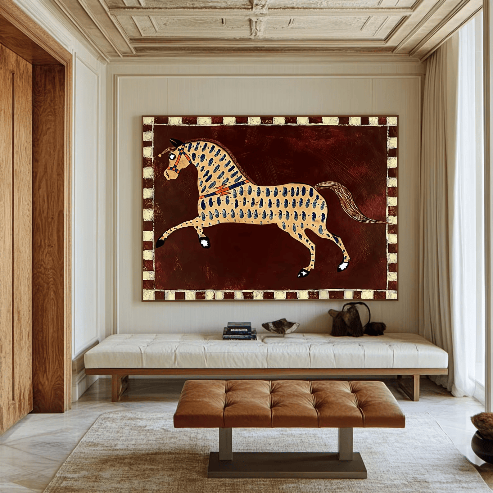 Folk Horse Painting – Colorful Mexican Style Animal Wall Art#yy710054