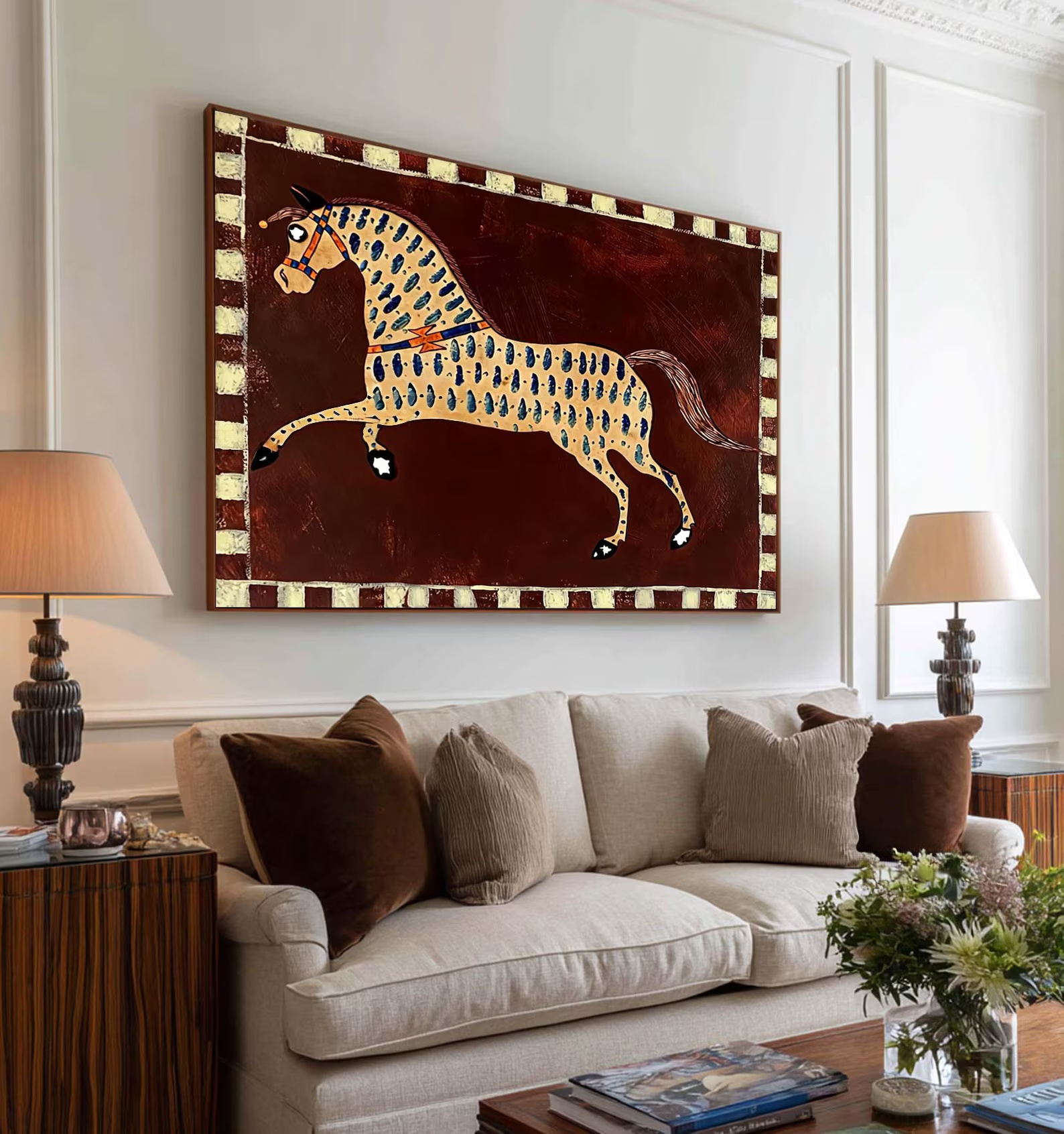 Folk Horse Painting – Colorful Mexican Style Animal Wall Art#yy710054