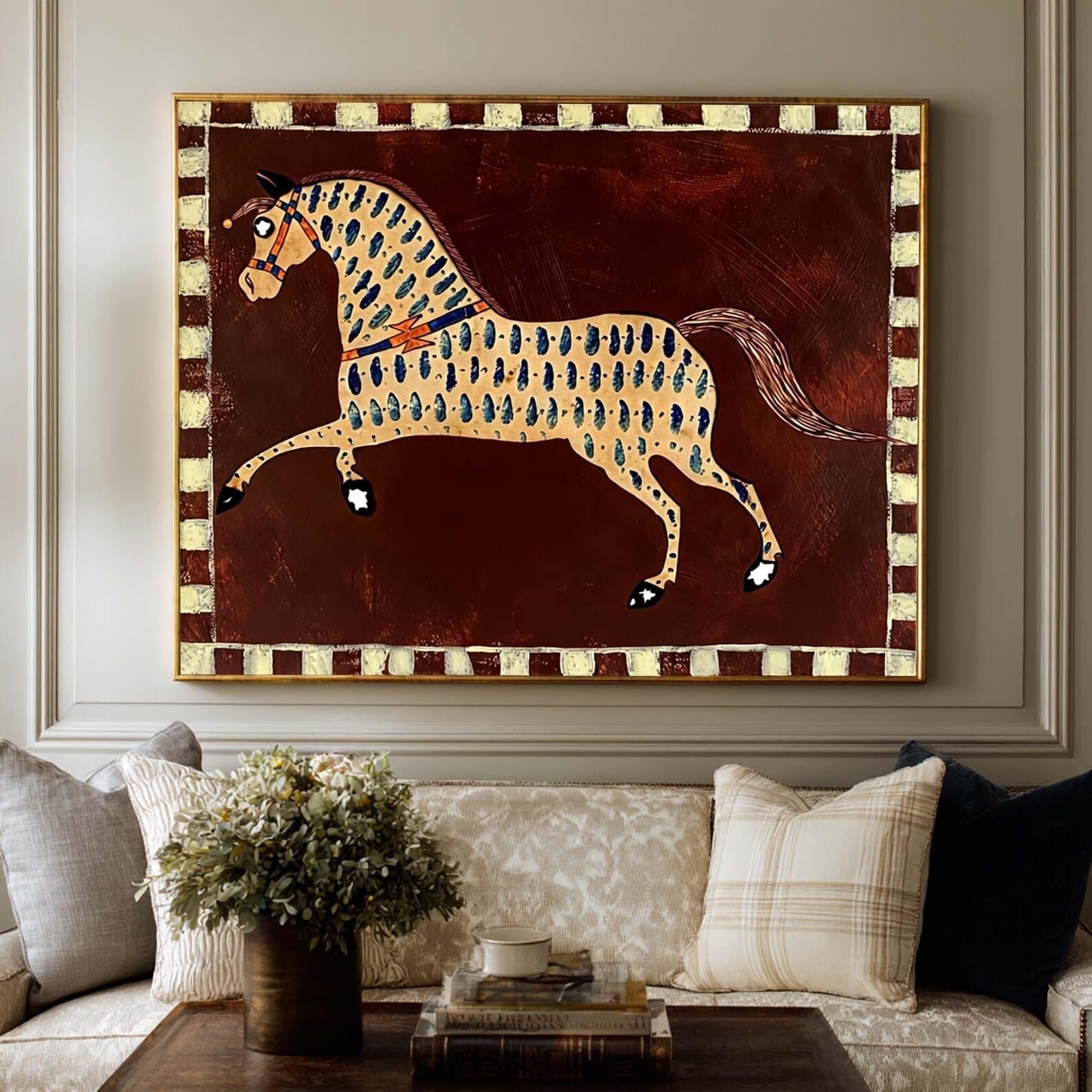 Folk Horse Painting – Colorful Mexican Style Animal Wall Art#yy710054