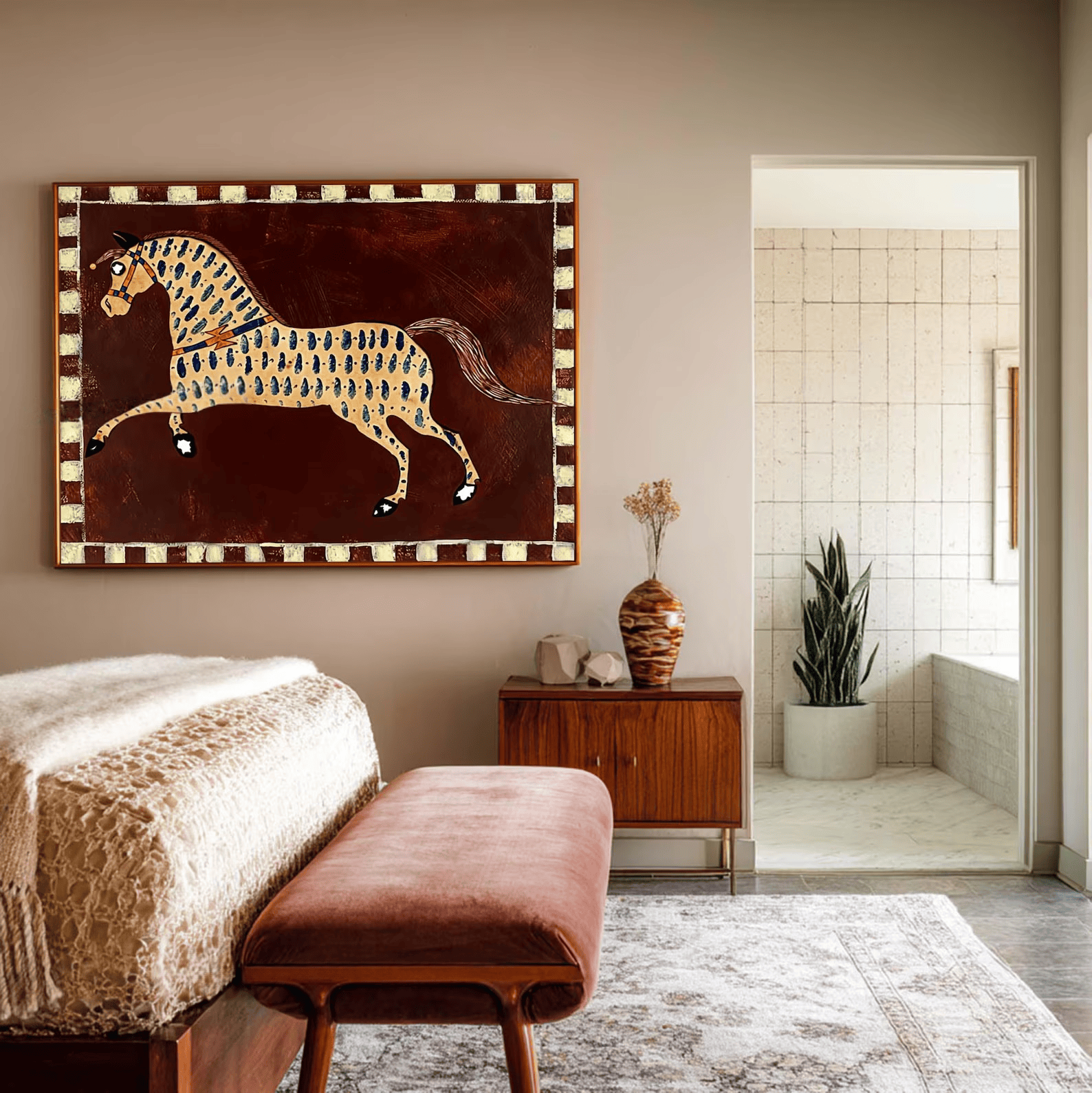 Folk Horse Painting – Colorful Mexican Style Animal Wall Art#yy710054