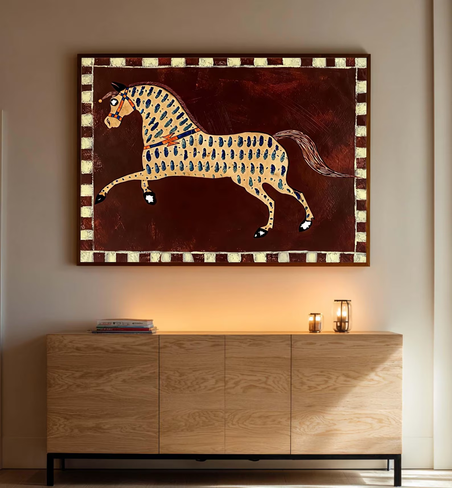 Folk Horse Painting – Colorful Mexican Style Animal Wall Art#yy710054