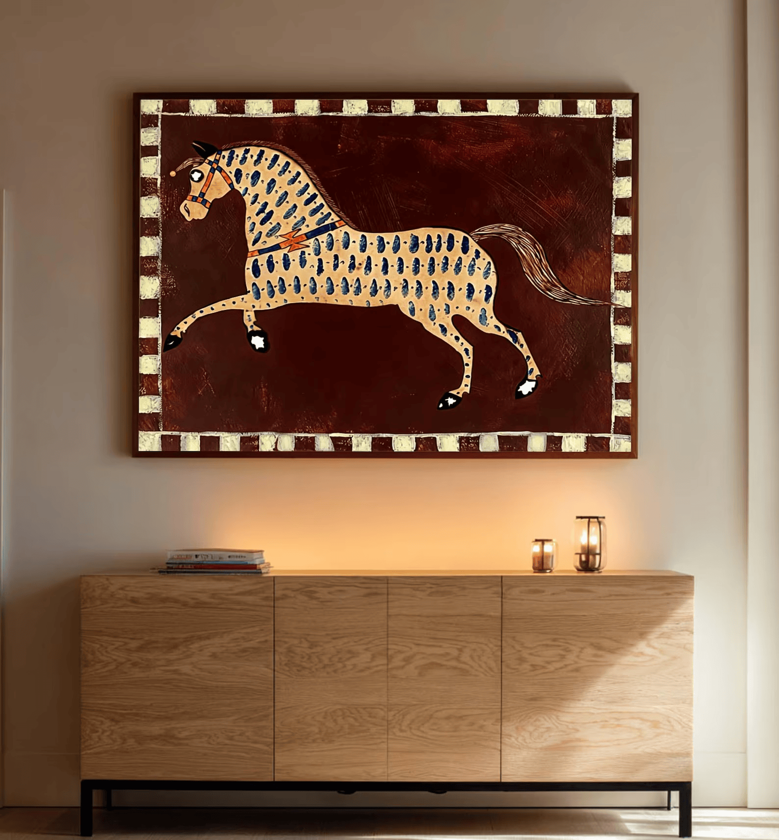 Folk Horse Painting – Colorful Mexican Style Animal Wall Art#yy710054