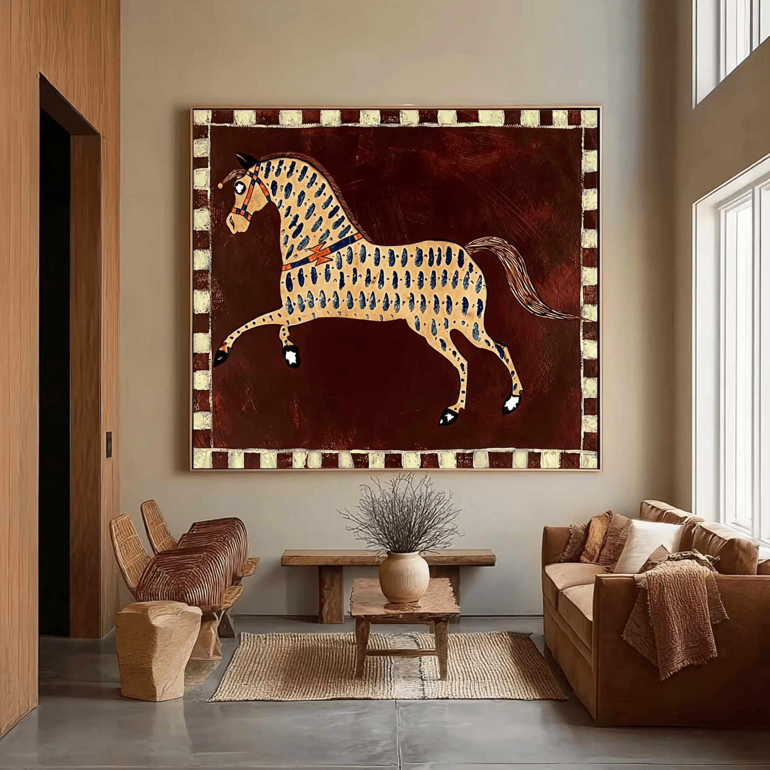 Folk Horse Painting – Colorful Mexican Style Animal Wall Art#yy710054