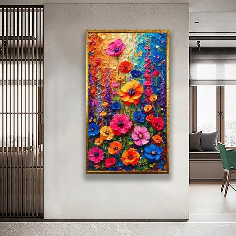 Colorful Floral Oil Painting – Textured Flower Canvas Wall Art#yy710013