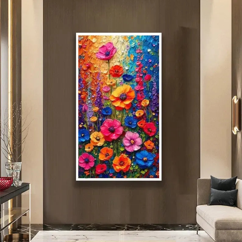 Colorful Floral Oil Painting – Textured Flower Canvas Wall Art#yy710013
