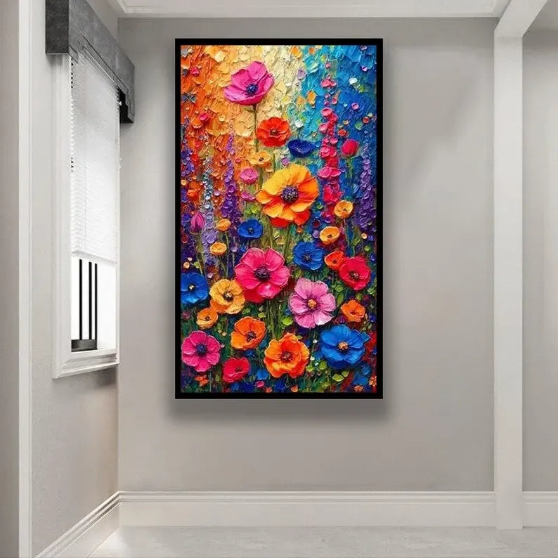 Colorful Floral Oil Painting – Textured Flower Canvas Wall Art#yy710013