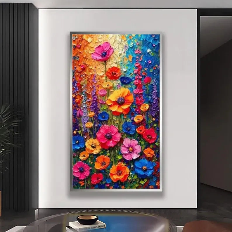 Colorful Floral Oil Painting – Textured Flower Canvas Wall Art#yy710013