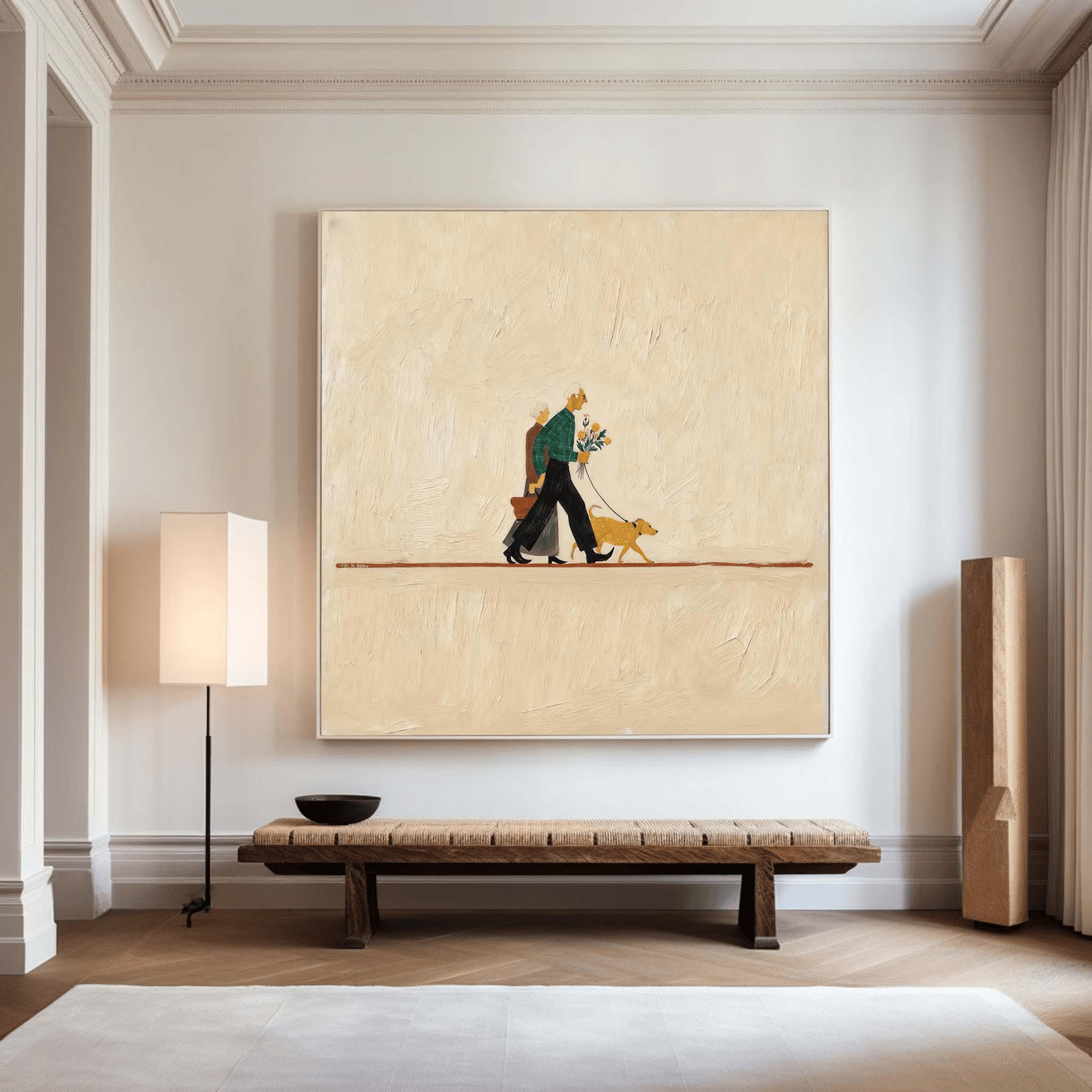 Couple Walking Dog Painting – Minimalist Lifestyle Wall Art#yy710056