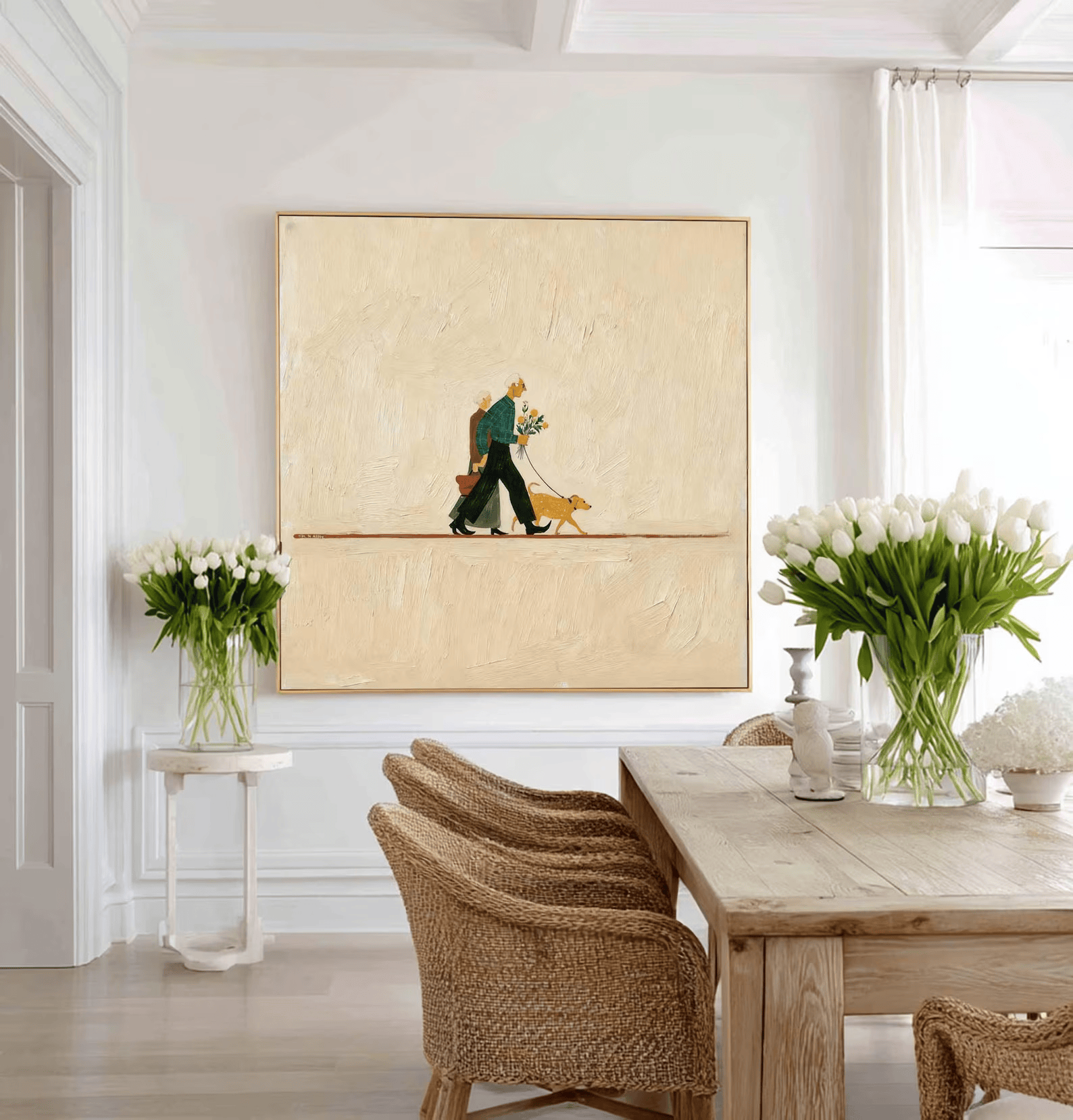 Couple Walking Dog Painting – Minimalist Lifestyle Wall Art#yy710056