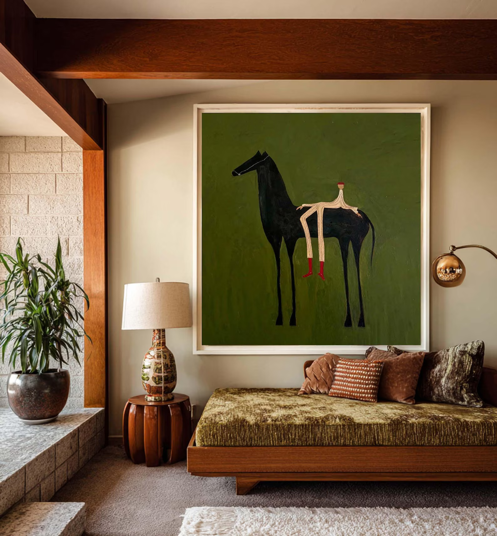 Black Horse Painting – Minimalist Equestrian Wall Art#yy710057