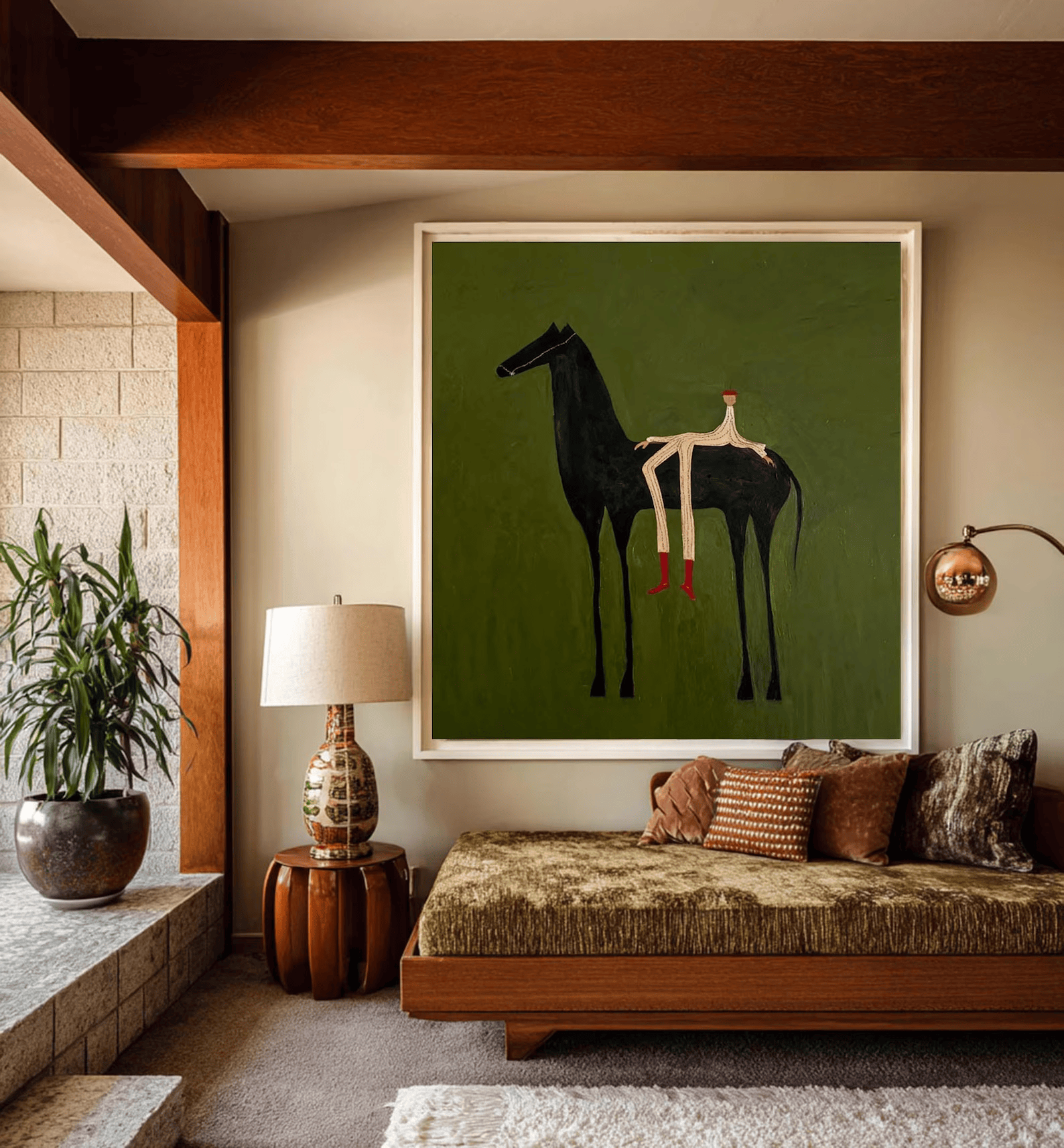 Black Horse Painting – Minimalist Equestrian Wall Art#yy710057