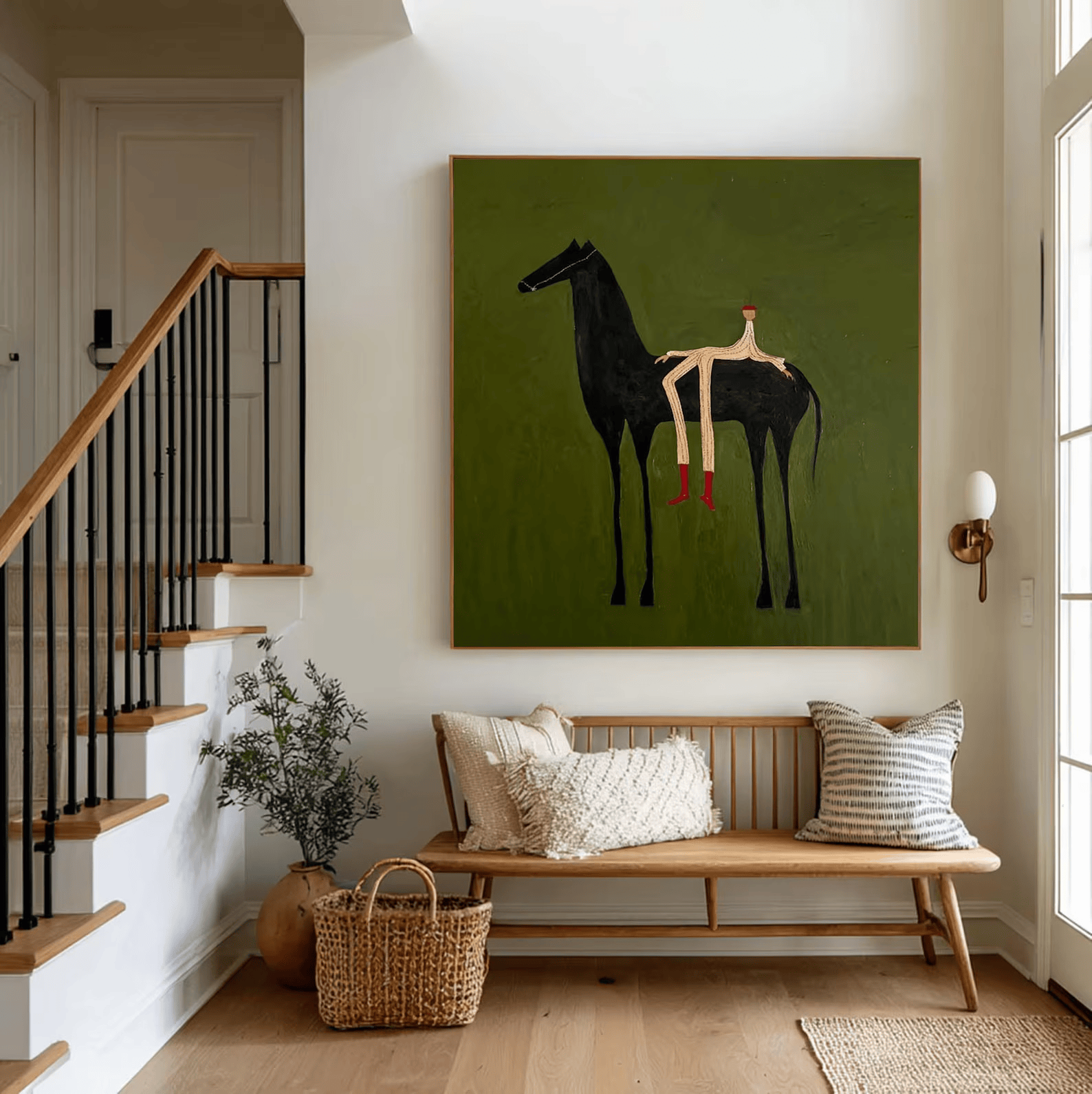 Black Horse Painting – Minimalist Equestrian Wall Art#yy710057