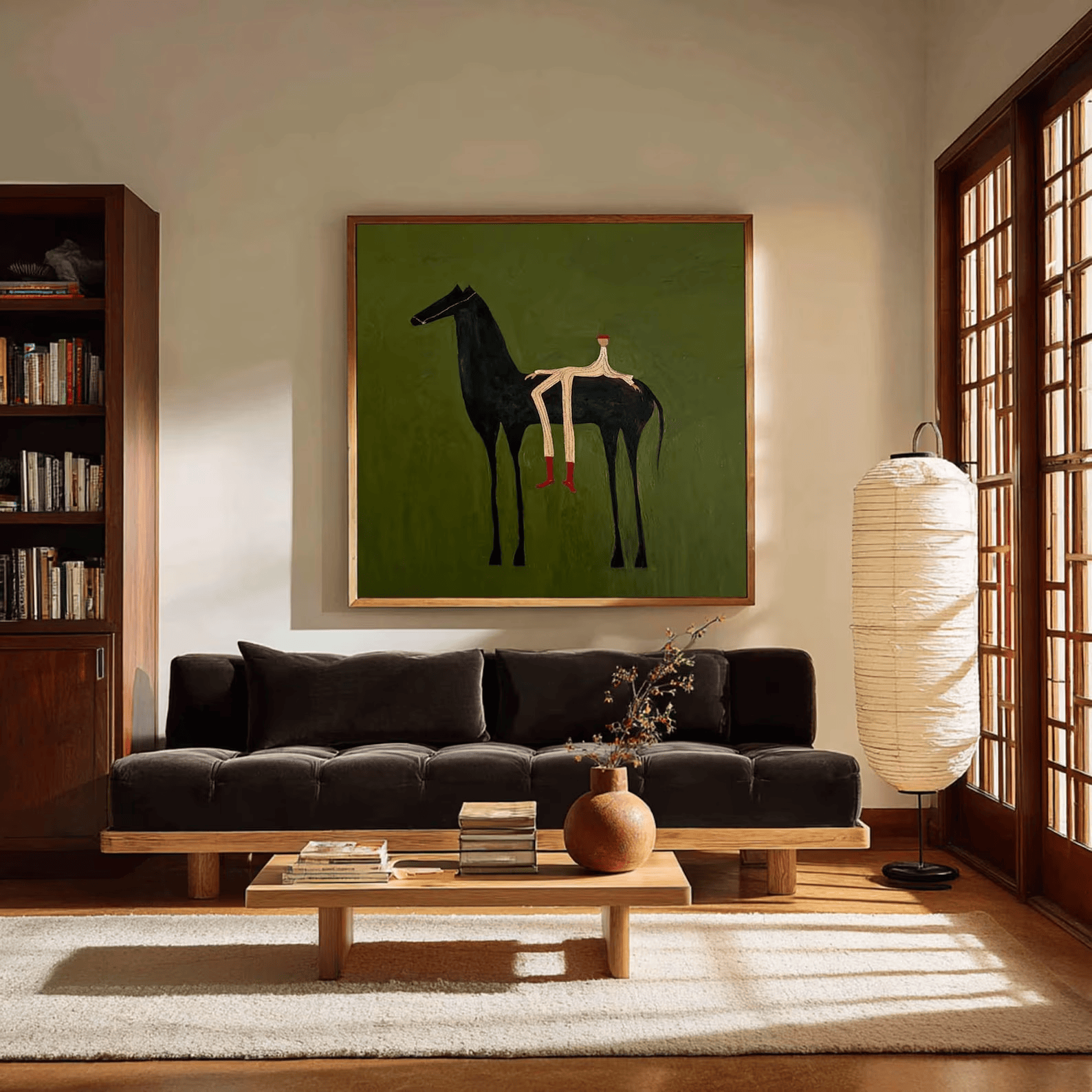Black Horse Painting – Minimalist Equestrian Wall Art#yy710057