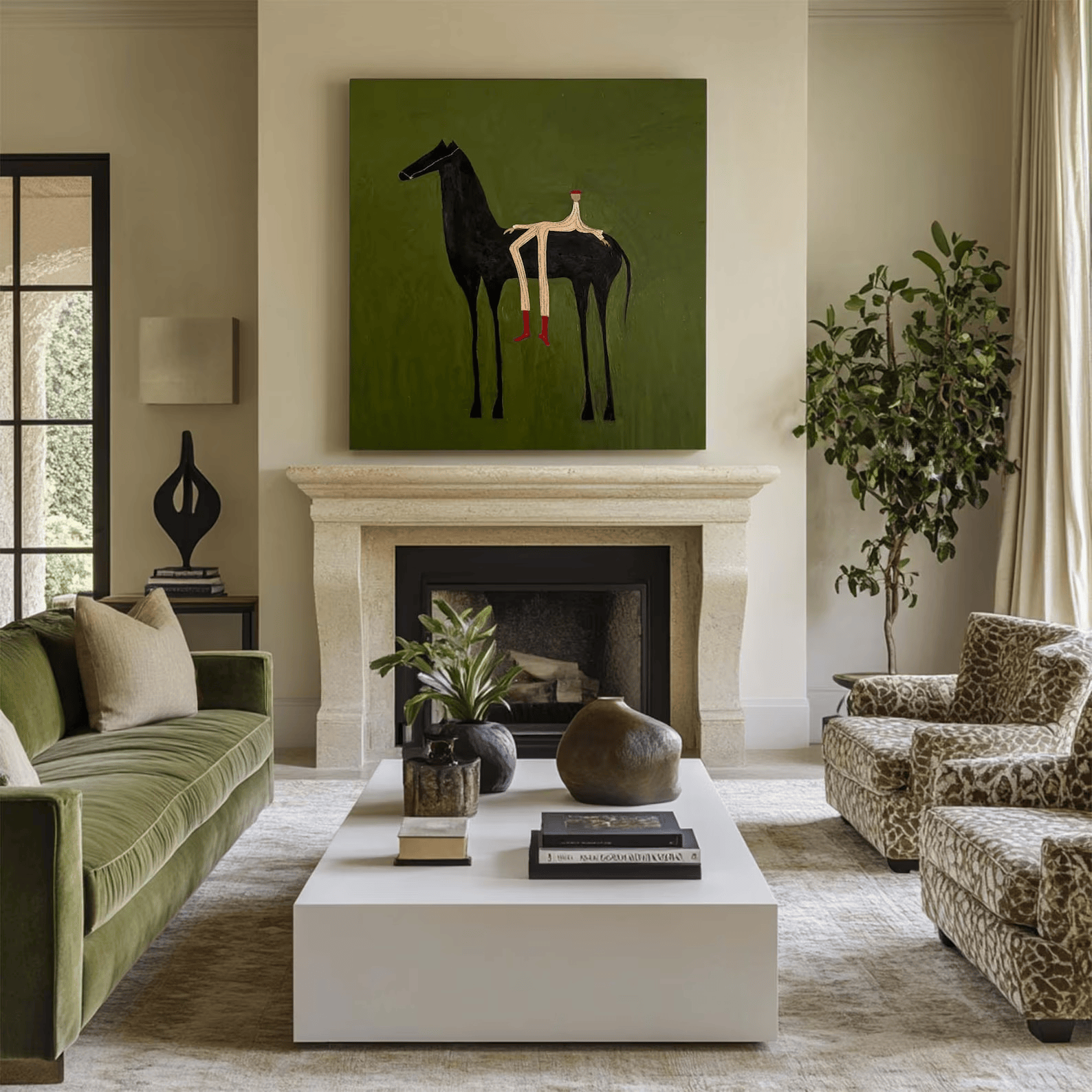Black Horse Painting – Minimalist Equestrian Wall Art#yy710057