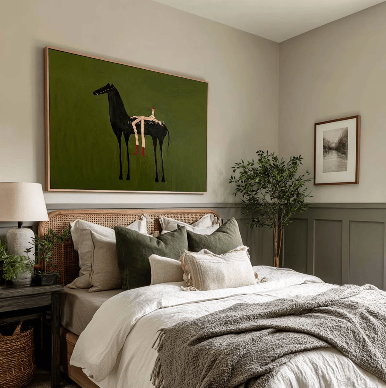 Black Horse Painting – Minimalist Equestrian Wall Art#yy710057