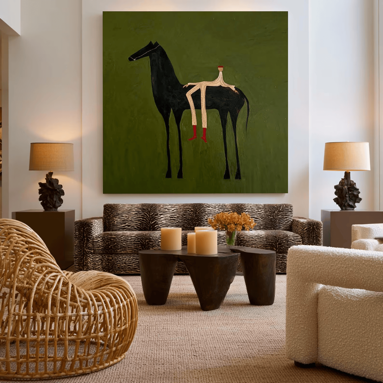 Black Horse Painting – Minimalist Equestrian Wall Art#yy710057