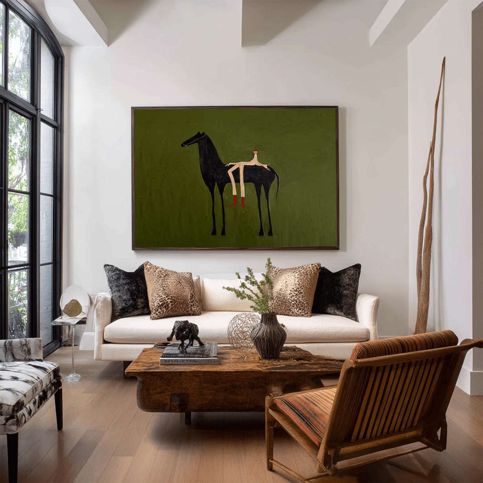 Black Horse Painting – Minimalist Equestrian Wall Art#yy710057