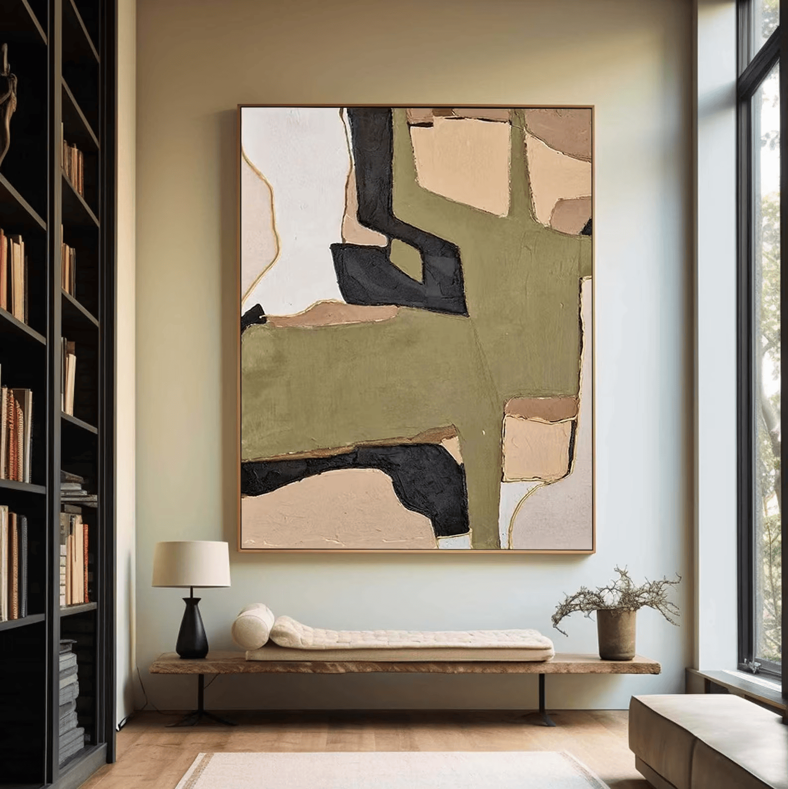 Olive Green Abstract Painting – Modern Geometric Wall Art#yy710058
