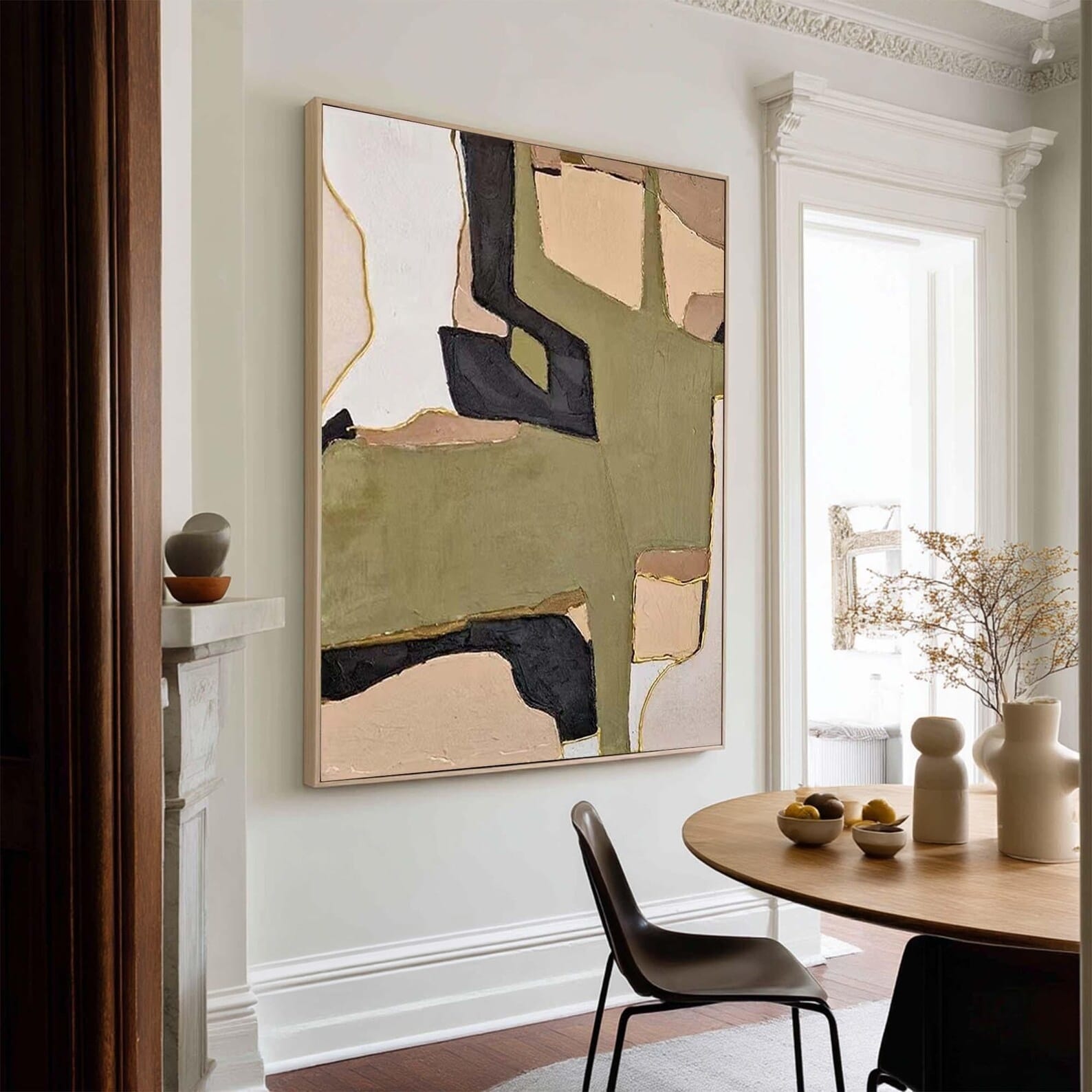 texture Olive Green Abstract Painting – Modern Geometric Wall Art#yy710058