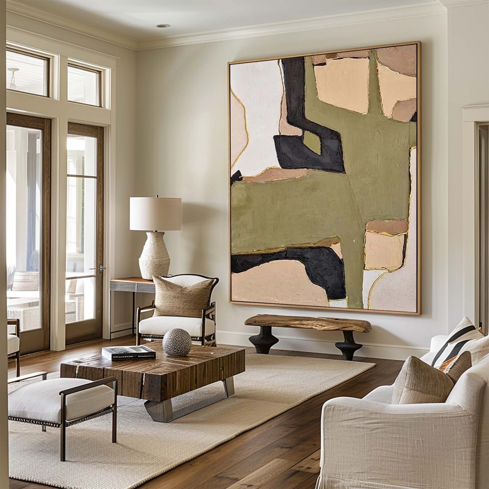 Olive Green Abstract Painting – Modern Geometric Wall Art#yy710058