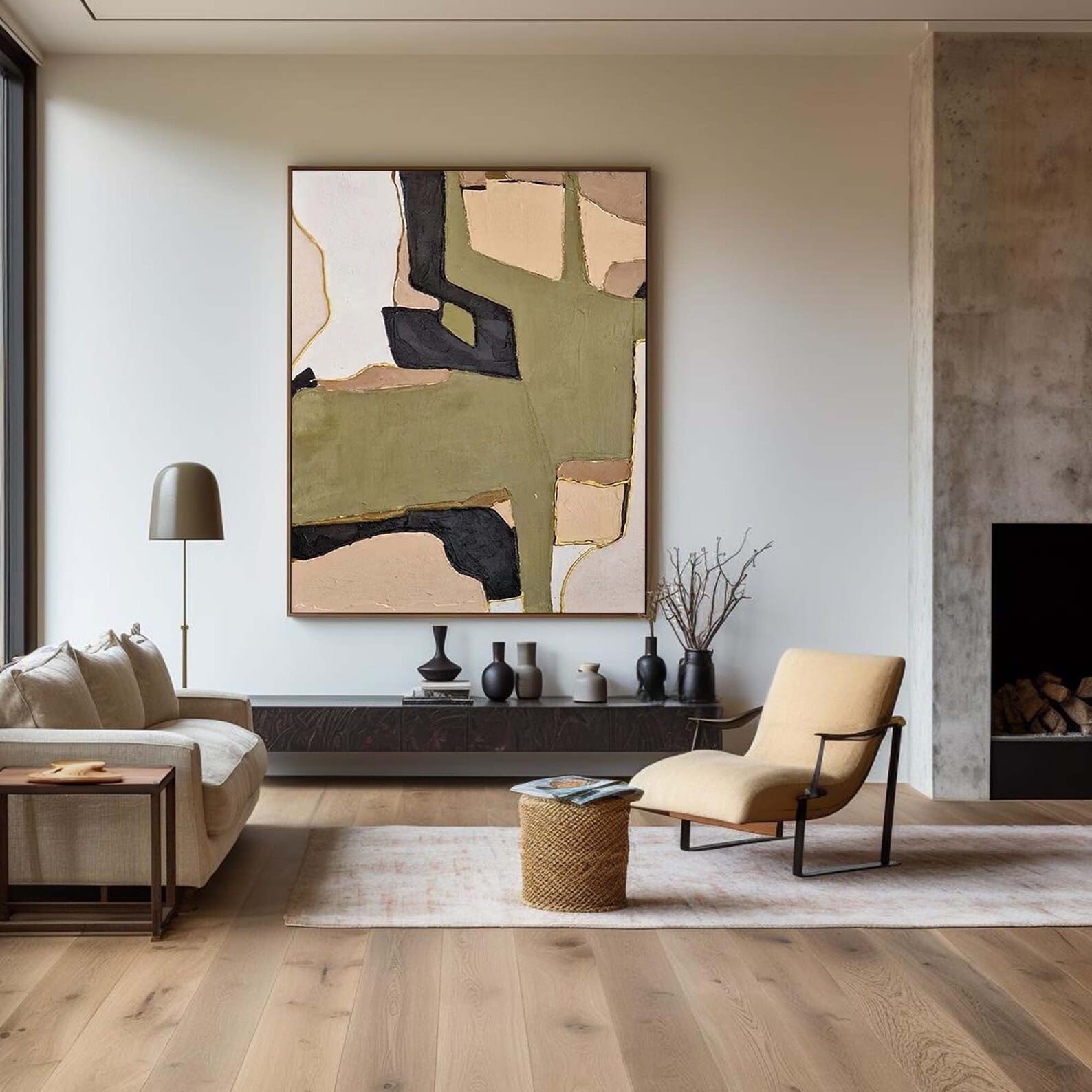 Olive Green Abstract Painting – Modern Geometric Wall Art#yy710058