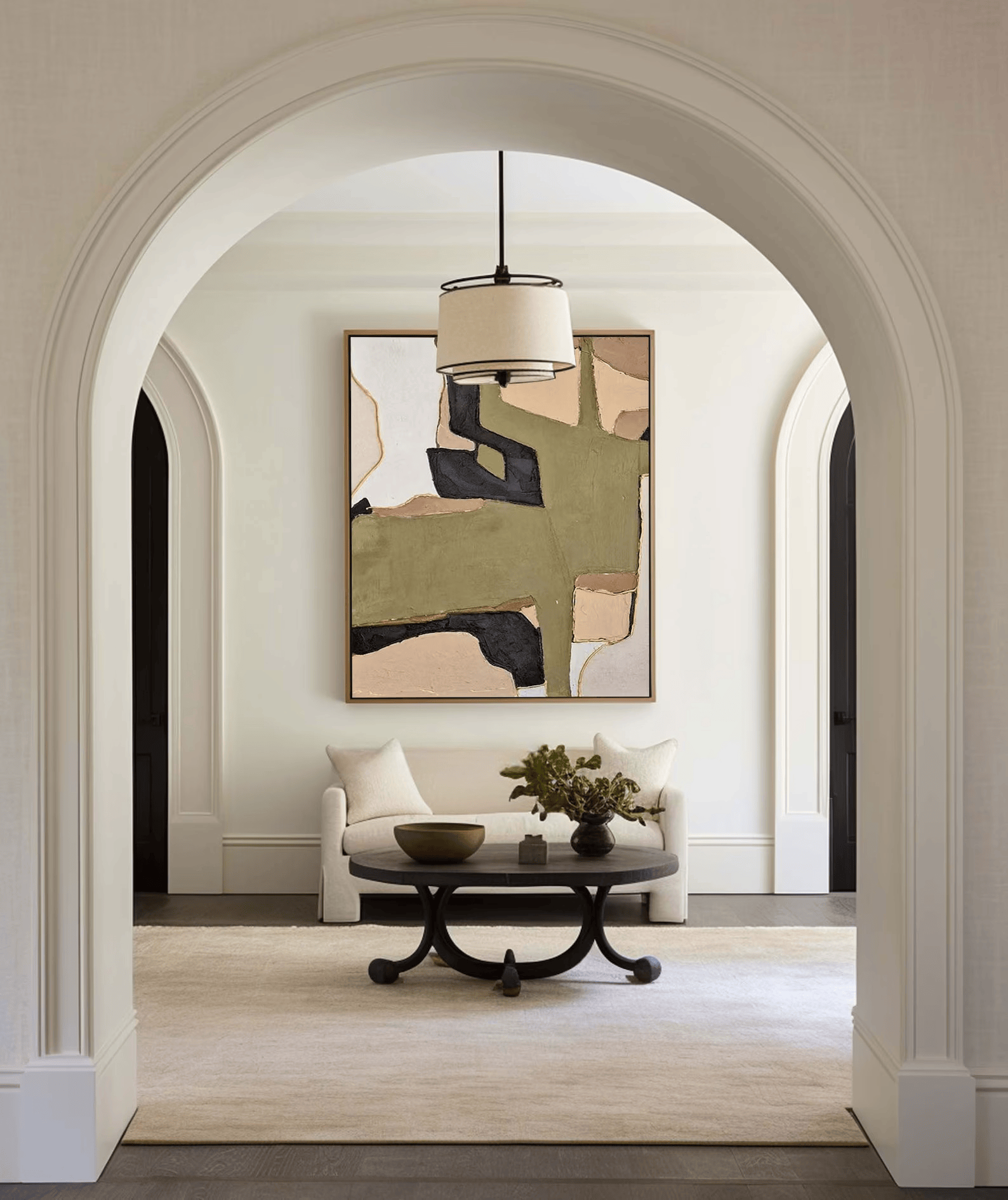 Olive Green Abstract Painting – Modern Geometric Wall Art#yy710058