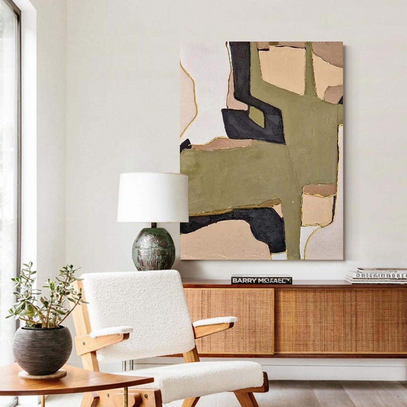 Olive Green Abstract Painting – Modern Geometric Wall Art#yy710058