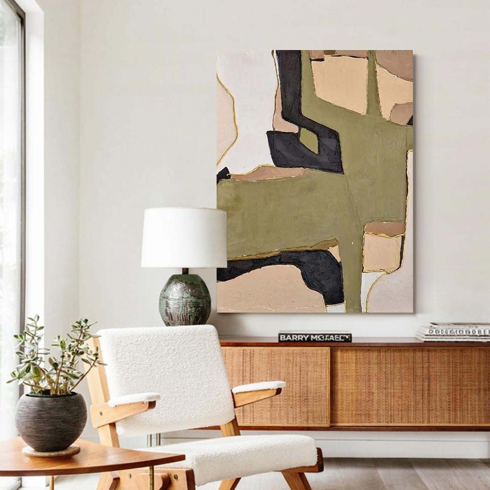 Olive Green Abstract Painting – Modern Geometric Wall Art#yy710058