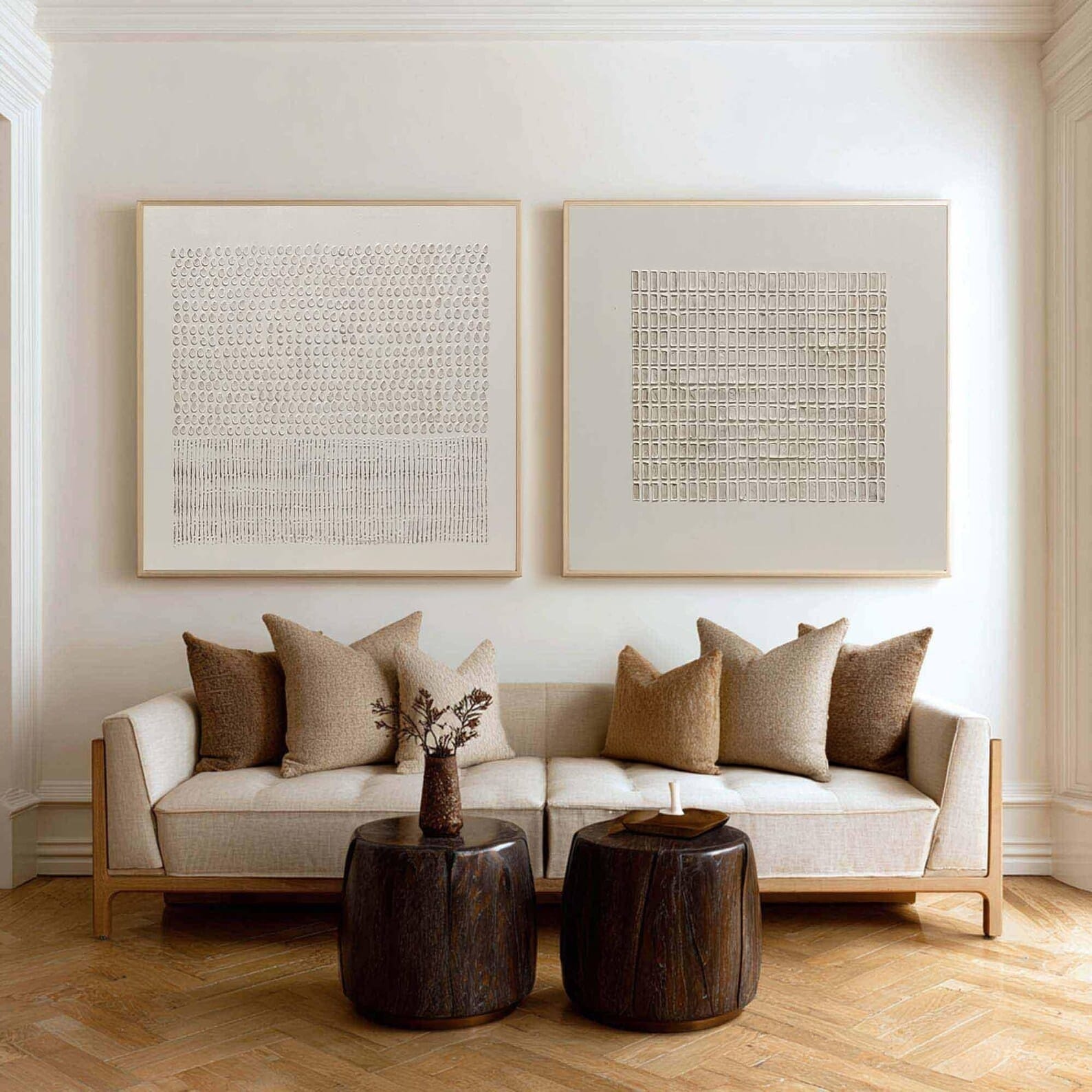 3D Textured Diptych Wall Art – Minimalist Relief Painting Set#yy710073