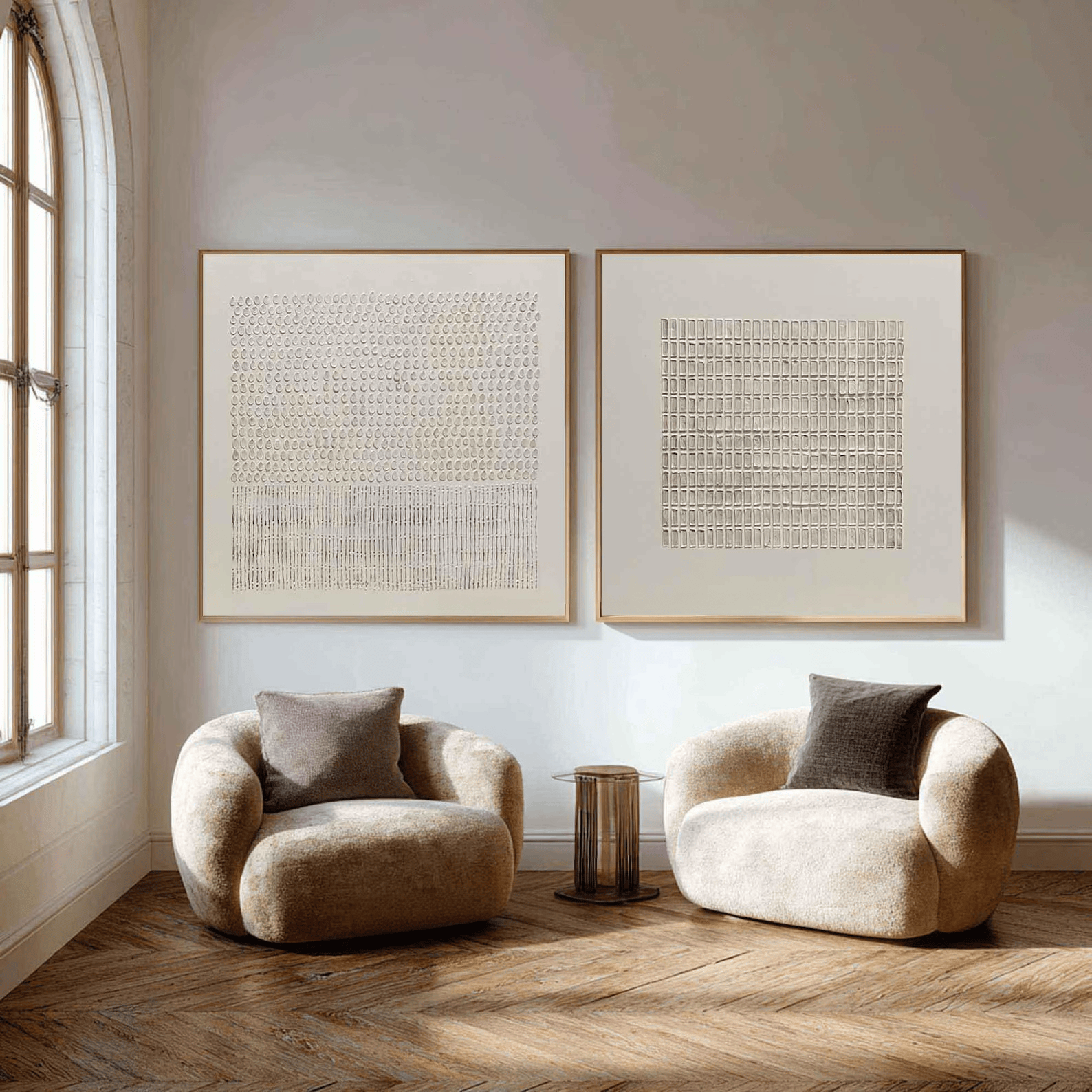 3D Textured Diptych Wall Art – Minimalist Relief Painting Set#yy710073
