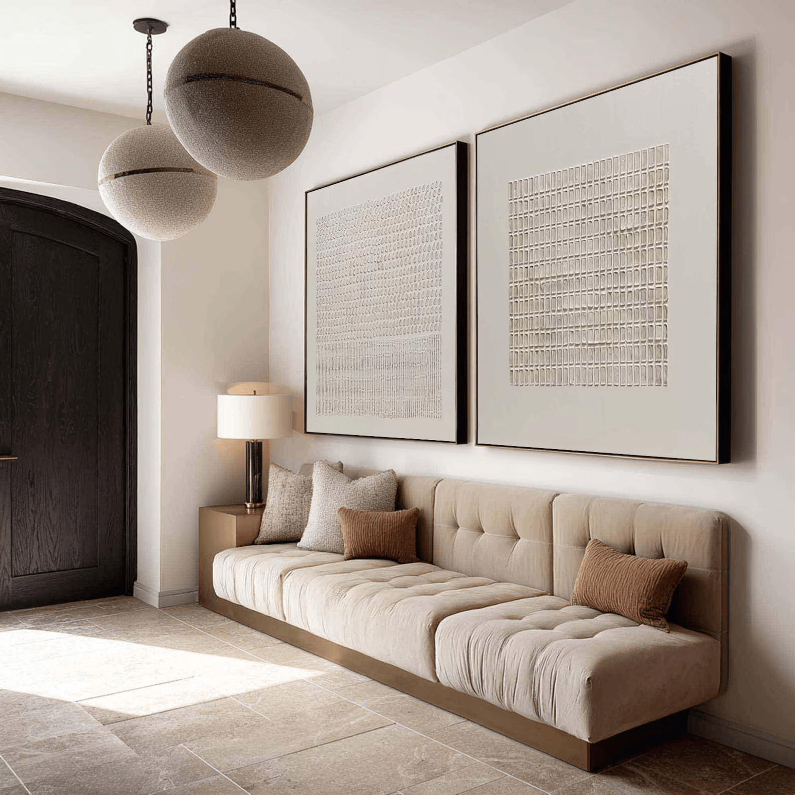 3D Textured Diptych Wall Art – Minimalist Relief Painting Set#yy710073