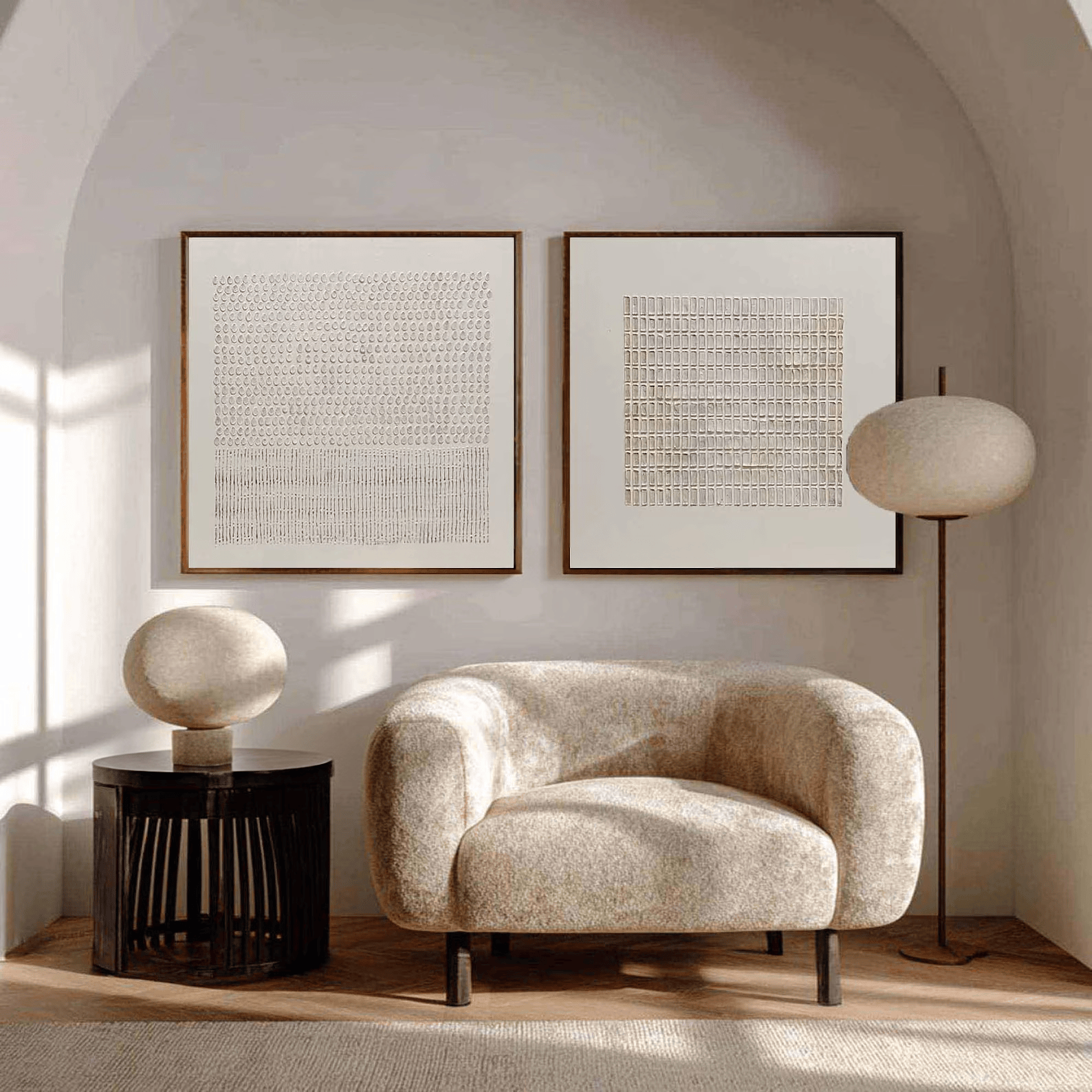 3D Textured Diptych Wall Art – Minimalist Relief Painting Set#yy710073